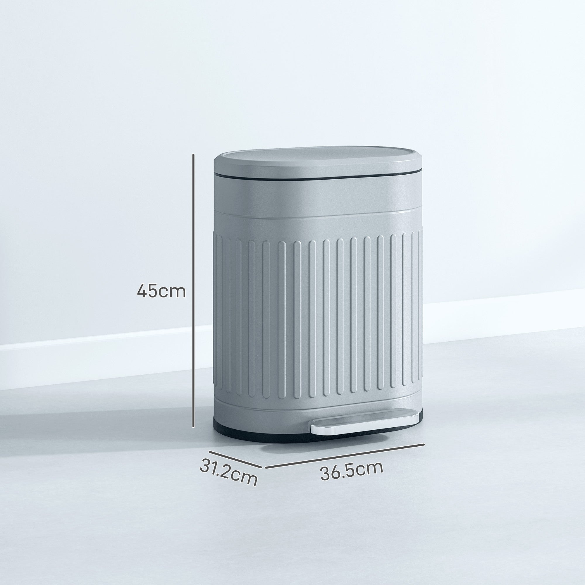 HOMCOM 20L Metal Kitchen Bin, with Soft-Close Lid - Grey - North Peak Garden Furniture
