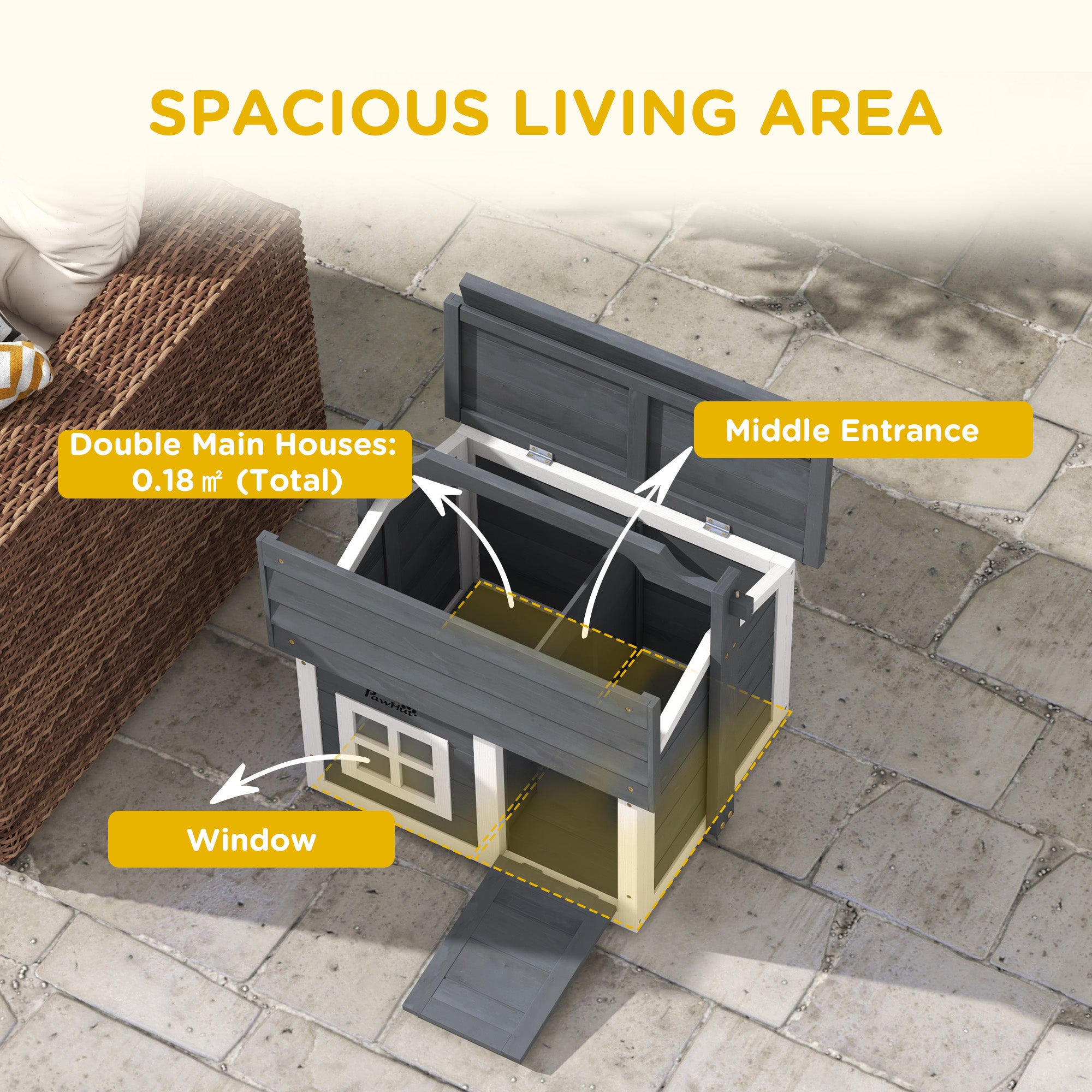 PawHut Indoor Rabbit Hutch, Portable Small Animal House Outdoor, with Top Handle, Openable Roof - Grey - North Peak Garden Furniture