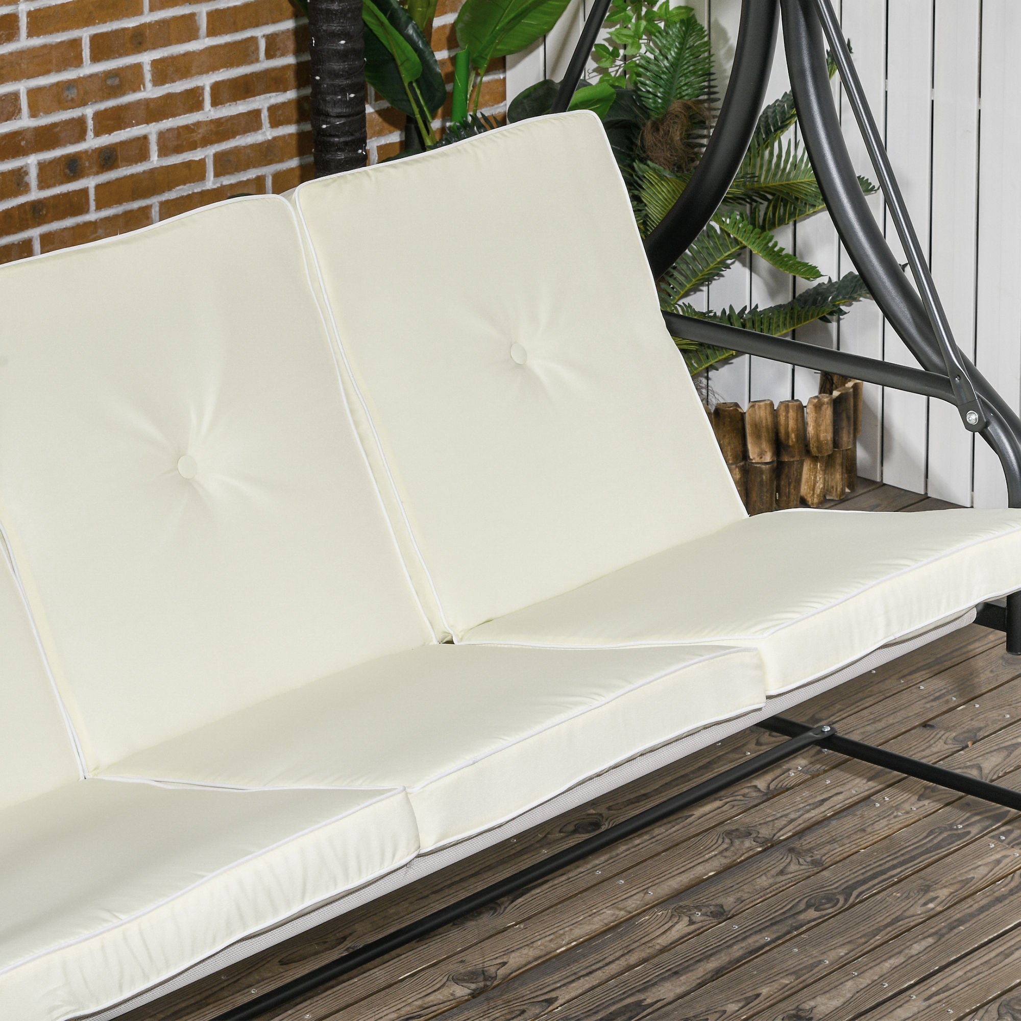 Outsunny 3 Seater Canopy Swing Chair, 2 in 1 Garden Swing Seat Bed, with Adjustable Canopy and Metal Frame, Cream White