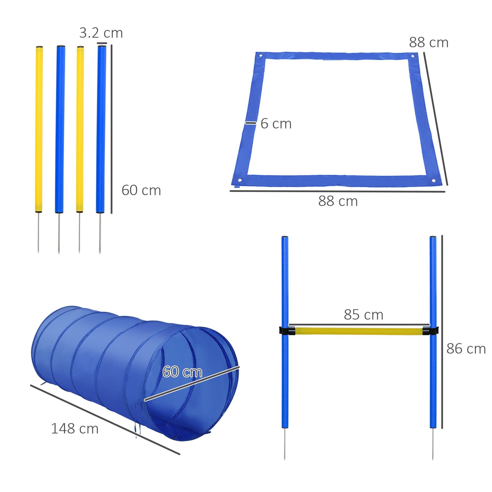 PawHut Pet Agility Training Equipment Dog Play Run Jump Obedience Training Set Adjustable (Poles + Hurdle + Tunnel + Pause Box) - North Peak Garden Furniture