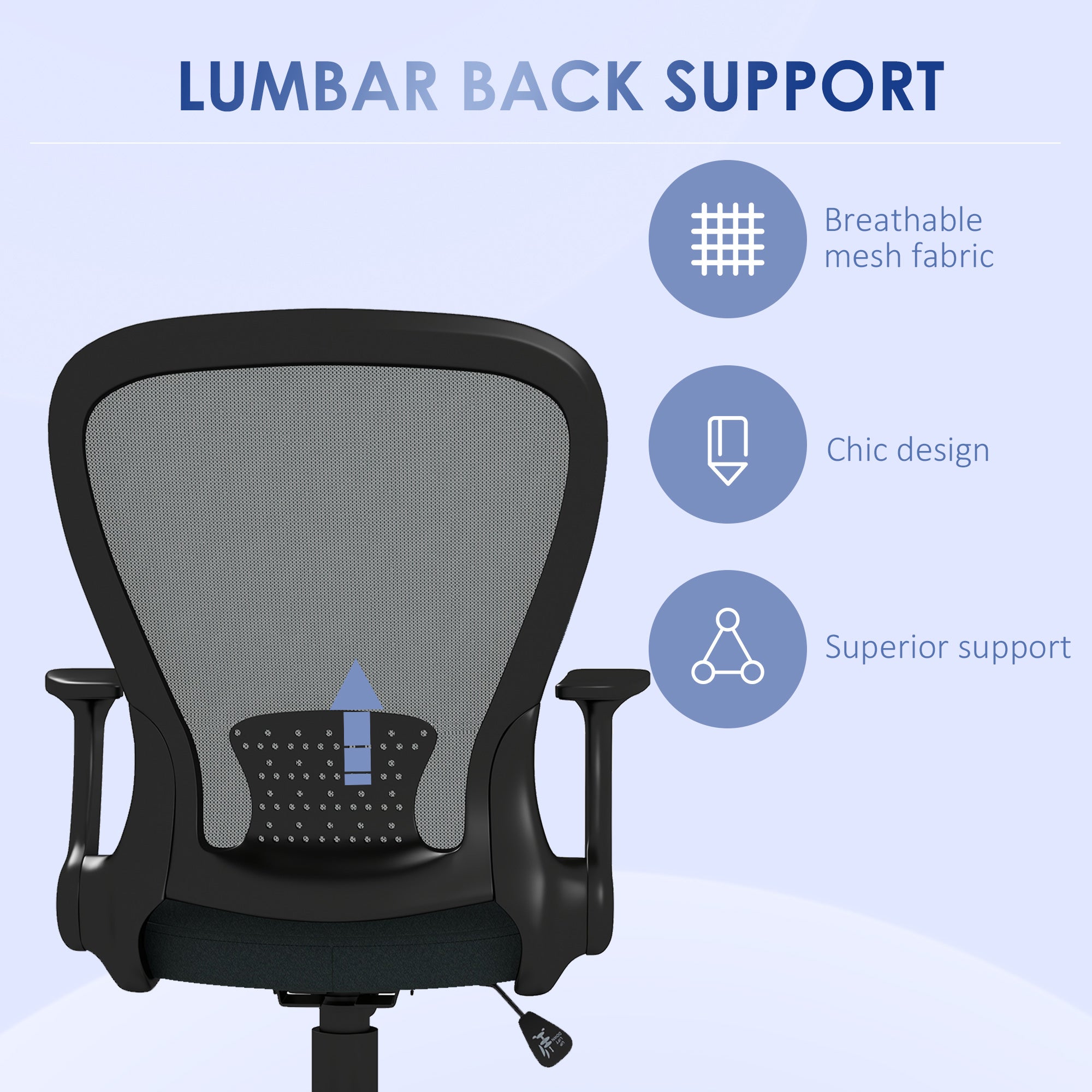 Vinsetto Ergonomic Office Chair, Mesh Desk Chair with Flip-up Armrest, Lumbar Back Support, Swivel Wheels, Grey - North Peak Garden Furniture