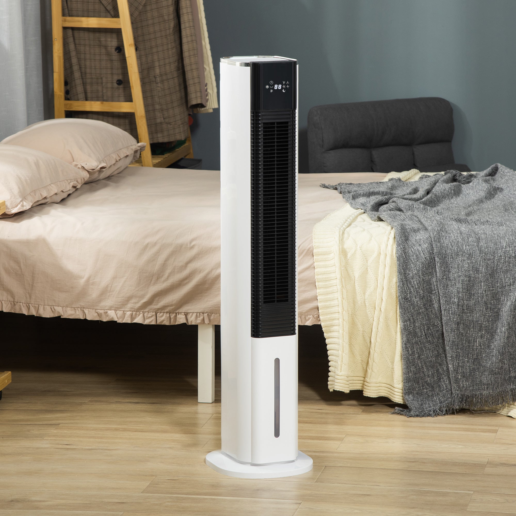 HOMCOM Portable Air Cooler, 6L Tank Humidifier Evaporative Ice Cooling Fan Water Conditioner Unit with 3 Modes, 3 Speed, Remote, Timer, Oscillating for Home Bedroom, White - North Peak Garden Furniture