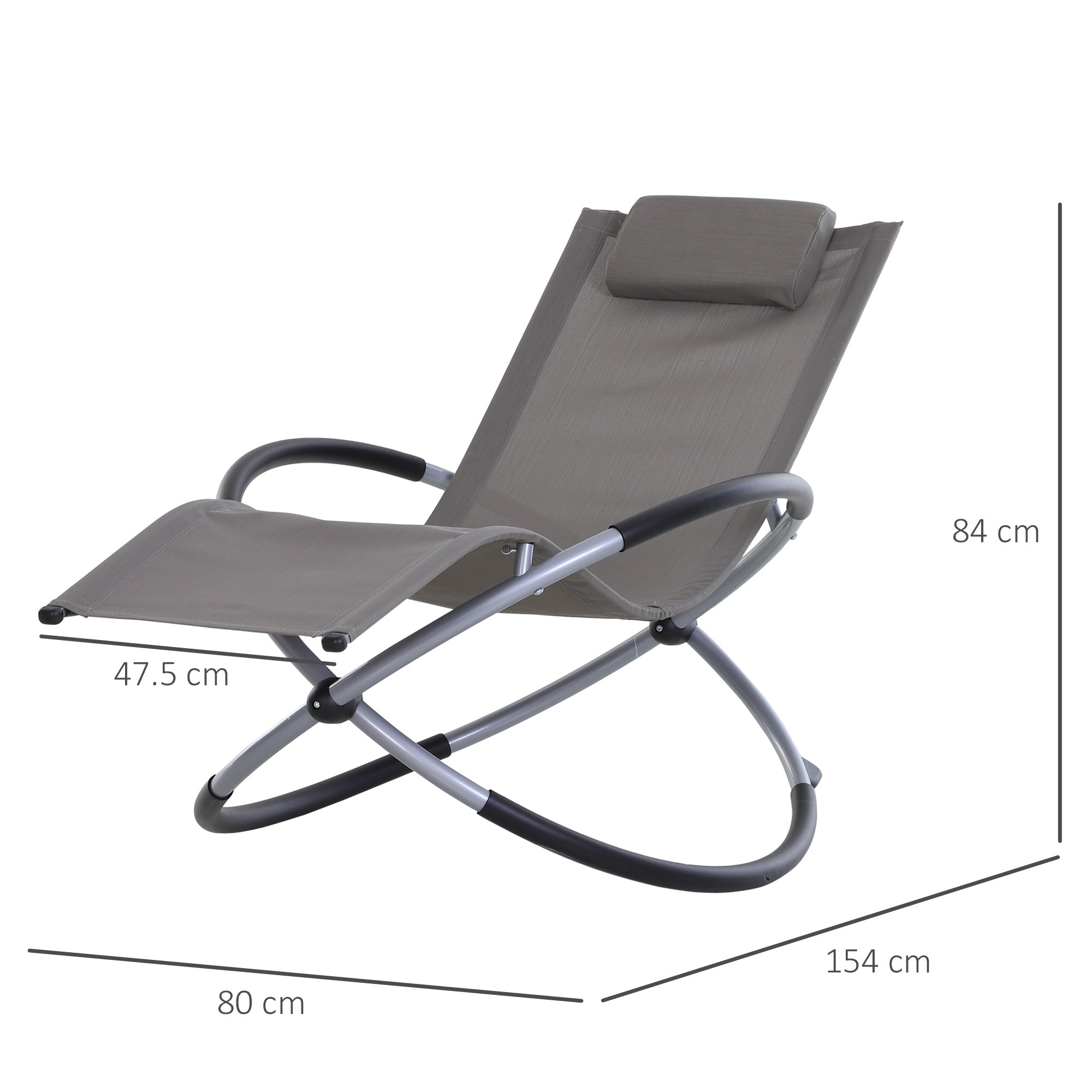 Outsunny Outdoor Orbital Lounger Zero Gravity Patio Chaise Sun Lounger Foldable Rocking Chair with Pillow, Grey