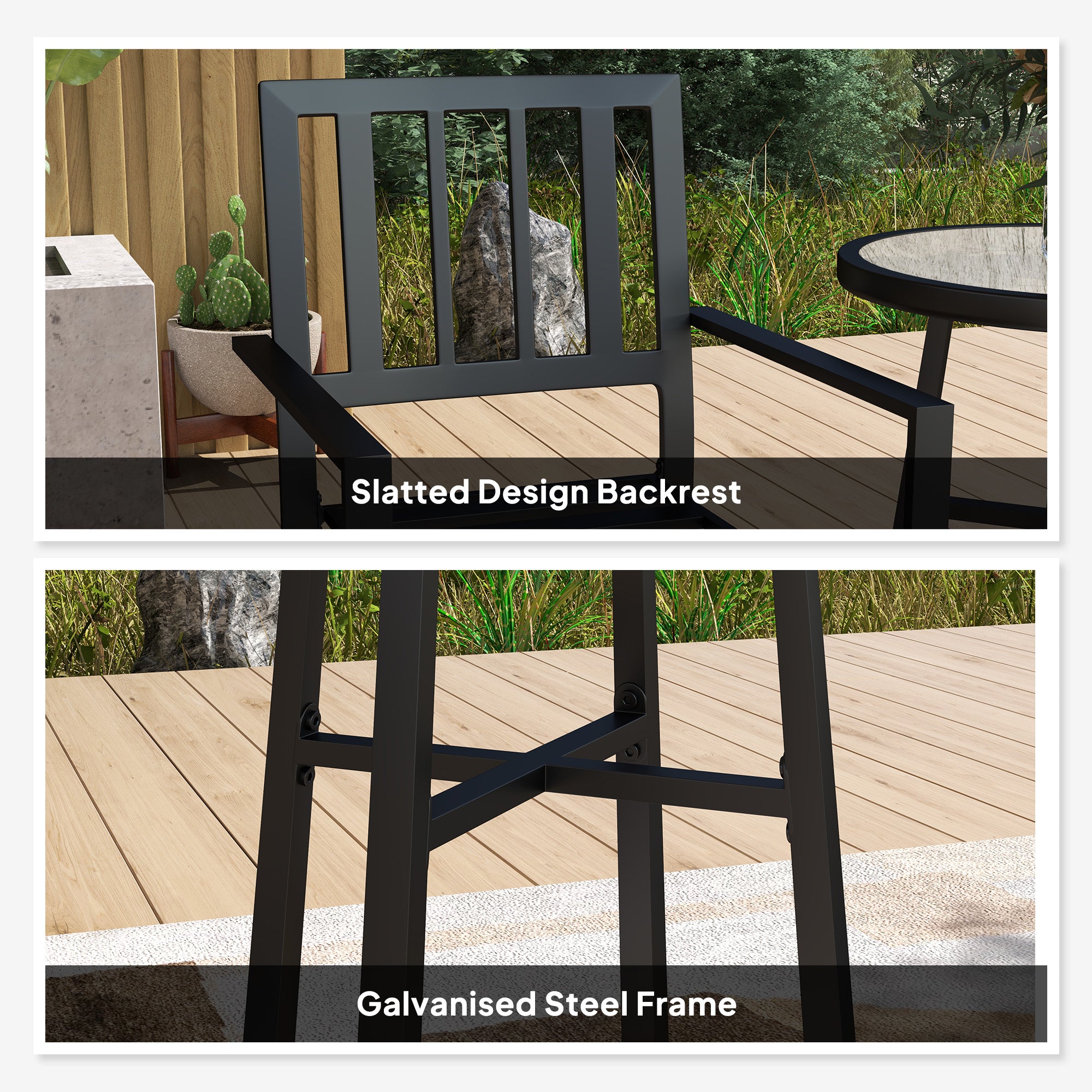 Outsunny 3 Piece Patio Bistro Set with Plastic Top, 2 Stackable Chairs, Galvanised Steel Frame, Grey - North Peak Garden Furniture