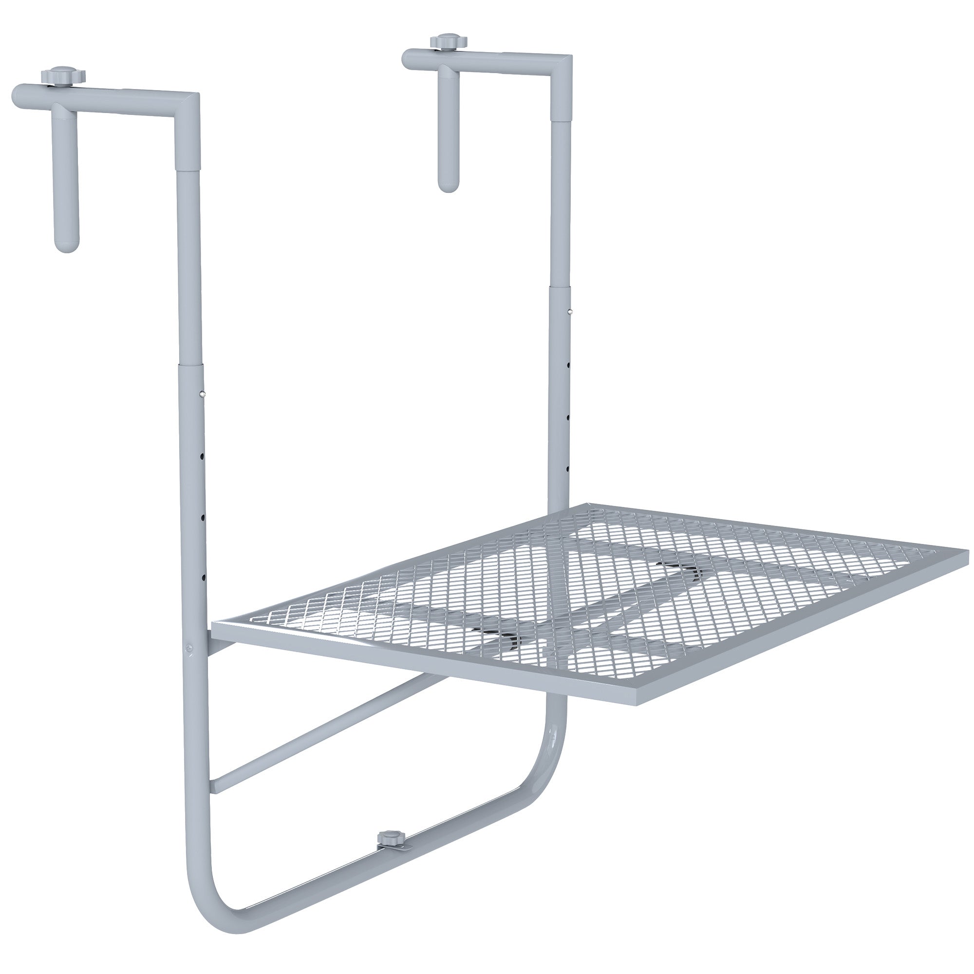 Outsunny Balcony Hanging Table, Metal Wall Mount Desk, Adjustable Folding Balcony Deck Table for Patio and Garden, Grey - North Peak Garden Furniture