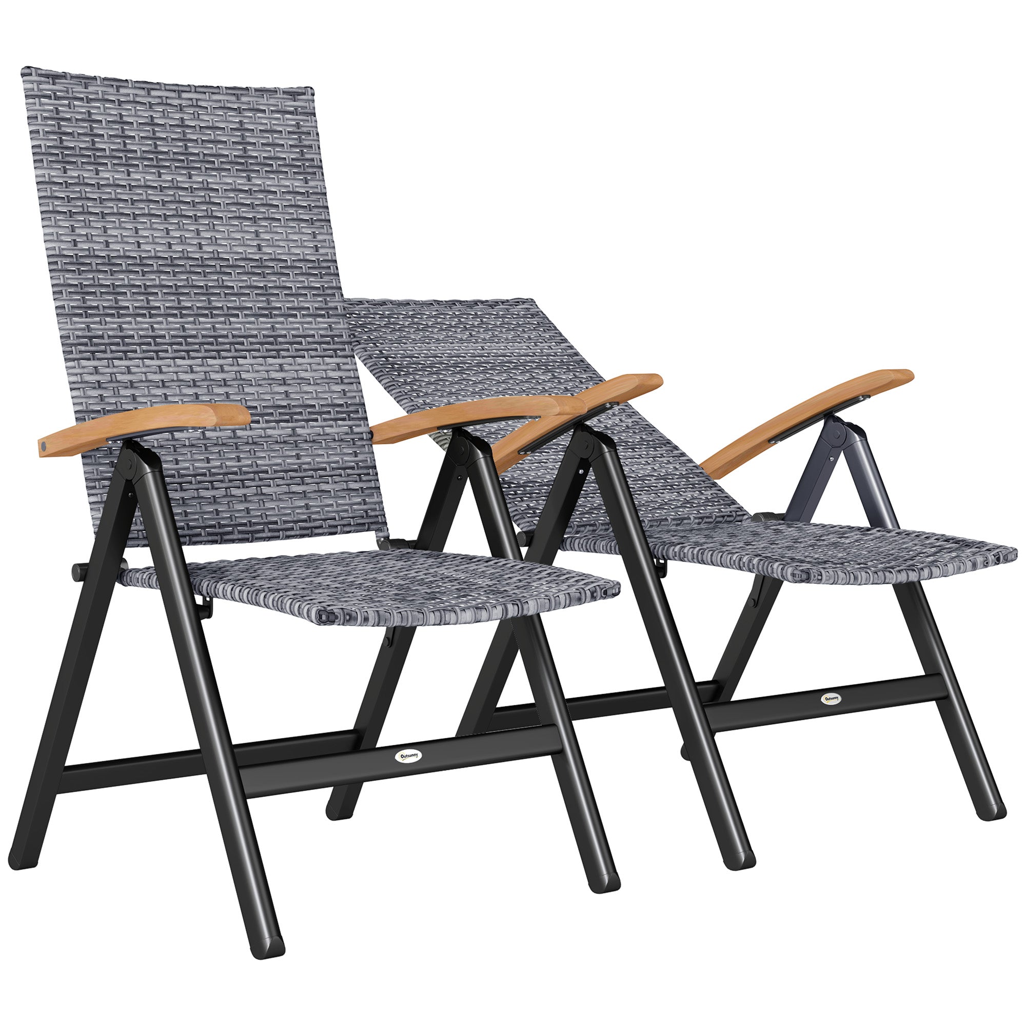 Outsunny 2 Pieces Outdoor Foldable Dining Chair with Armrests, High Backrest, for Garden, Camping, Balcony, Light Grey - North Peak Garden Furniture