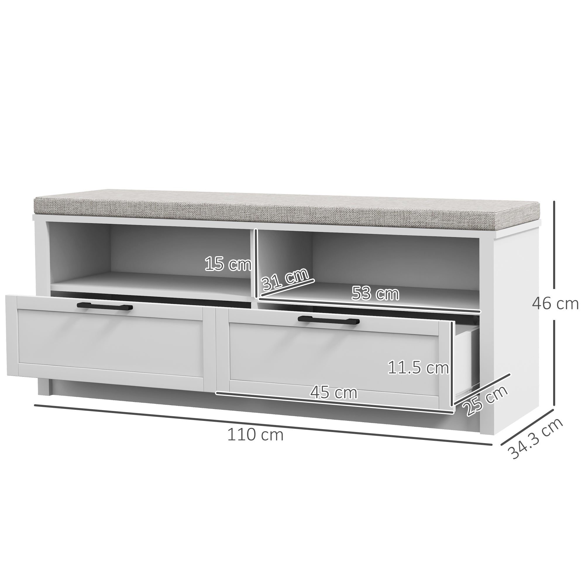 HOMCOM Shoe Bench with Removable Cushion, Shoe Storage Bench with Padded Seat, Open Compartments and Drawers for Entryway Hallway - North Peak Garden Furniture