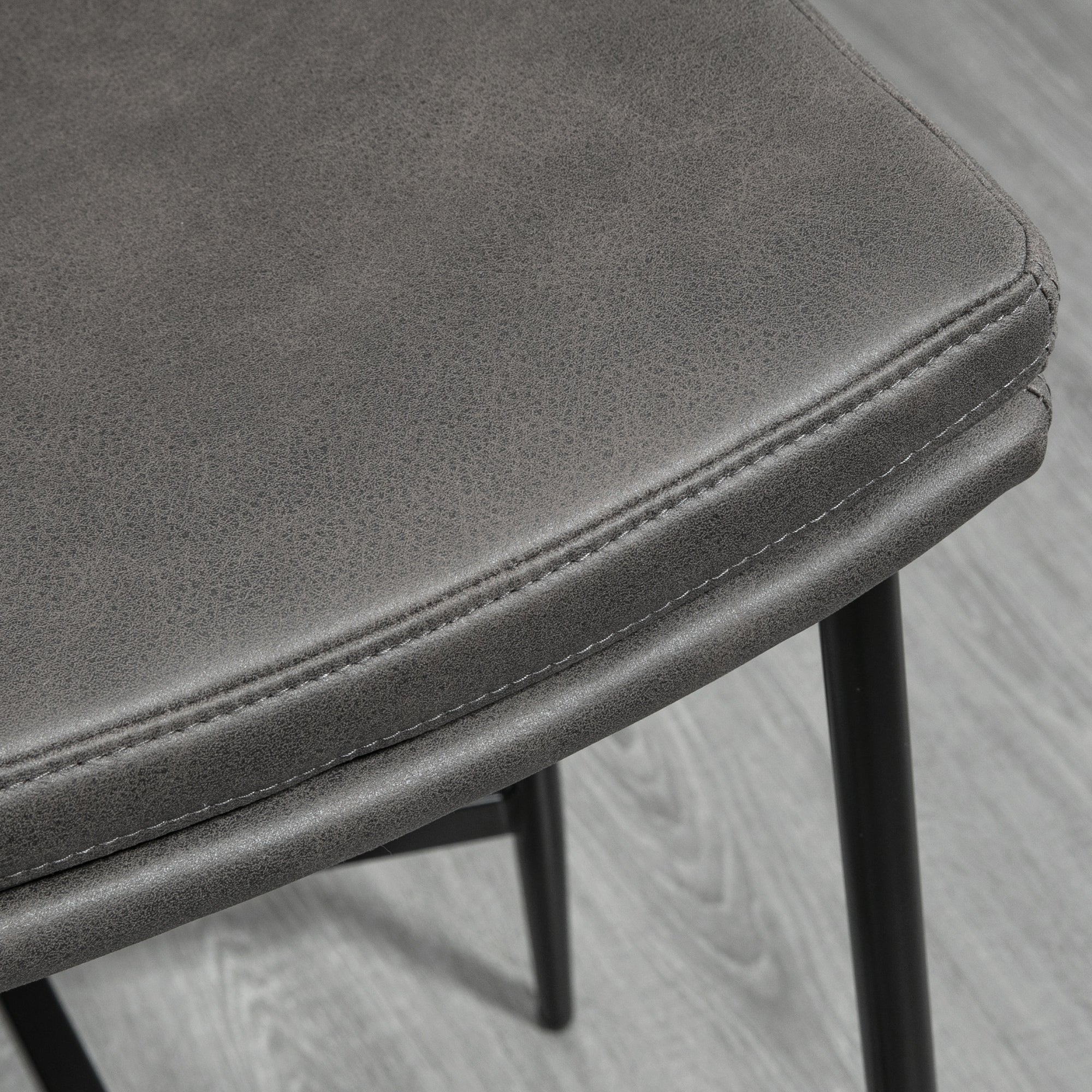 HOMCOM Breakfast Bar Stools Set of 2, Microfibre Upholstered Barstools, Industrial Bar Chairs with Curved Seat and Steel Frame for Dining Room, Kitchen, Grey - North Peak Garden Furniture