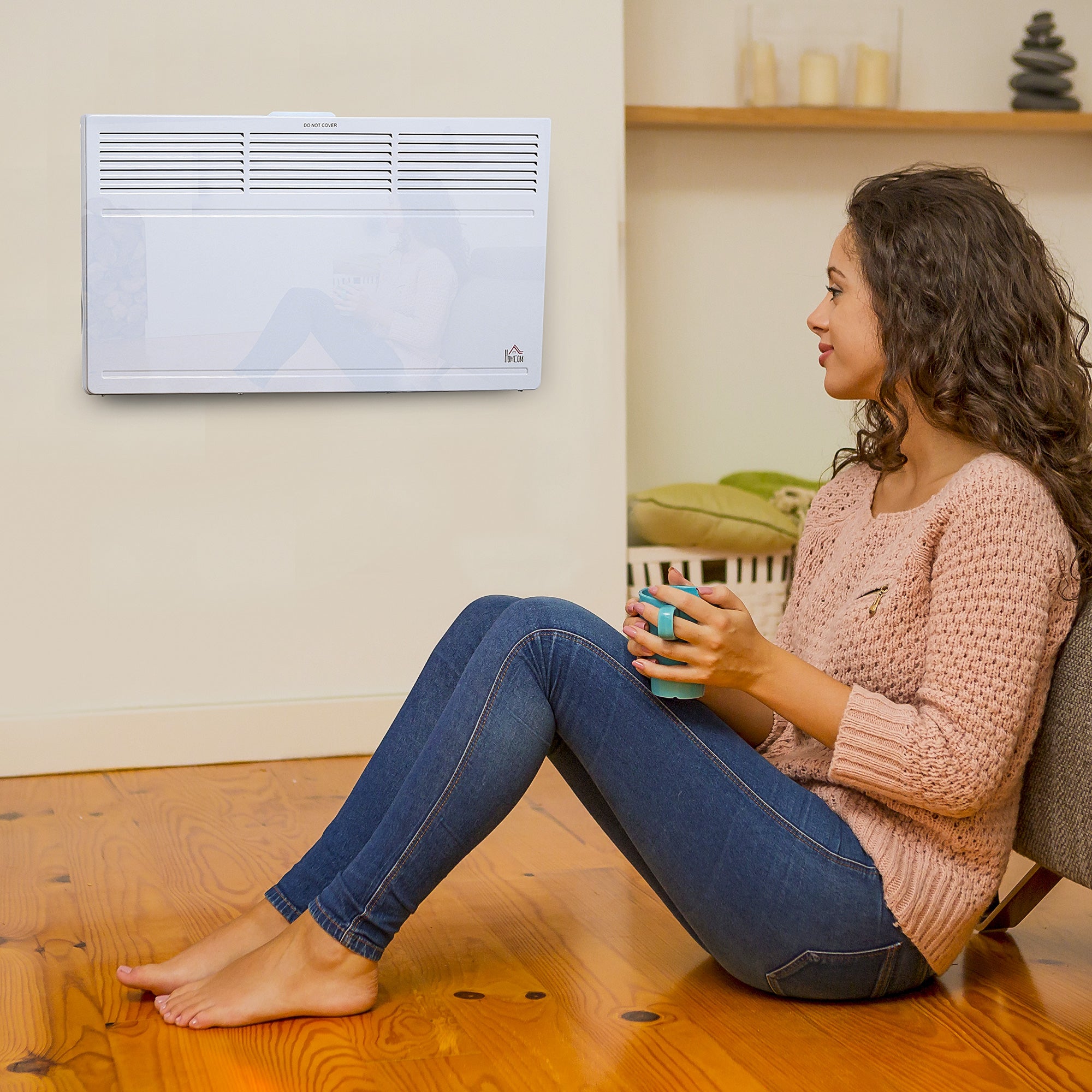 HOMCOM Convector Radiator Heater Freestanding or Wall-mounted Portable Electric Heating with 2 Heat Settings, Adjustable Thermostat and Safety Cut-Off, White - North Peak Garden Furniture
