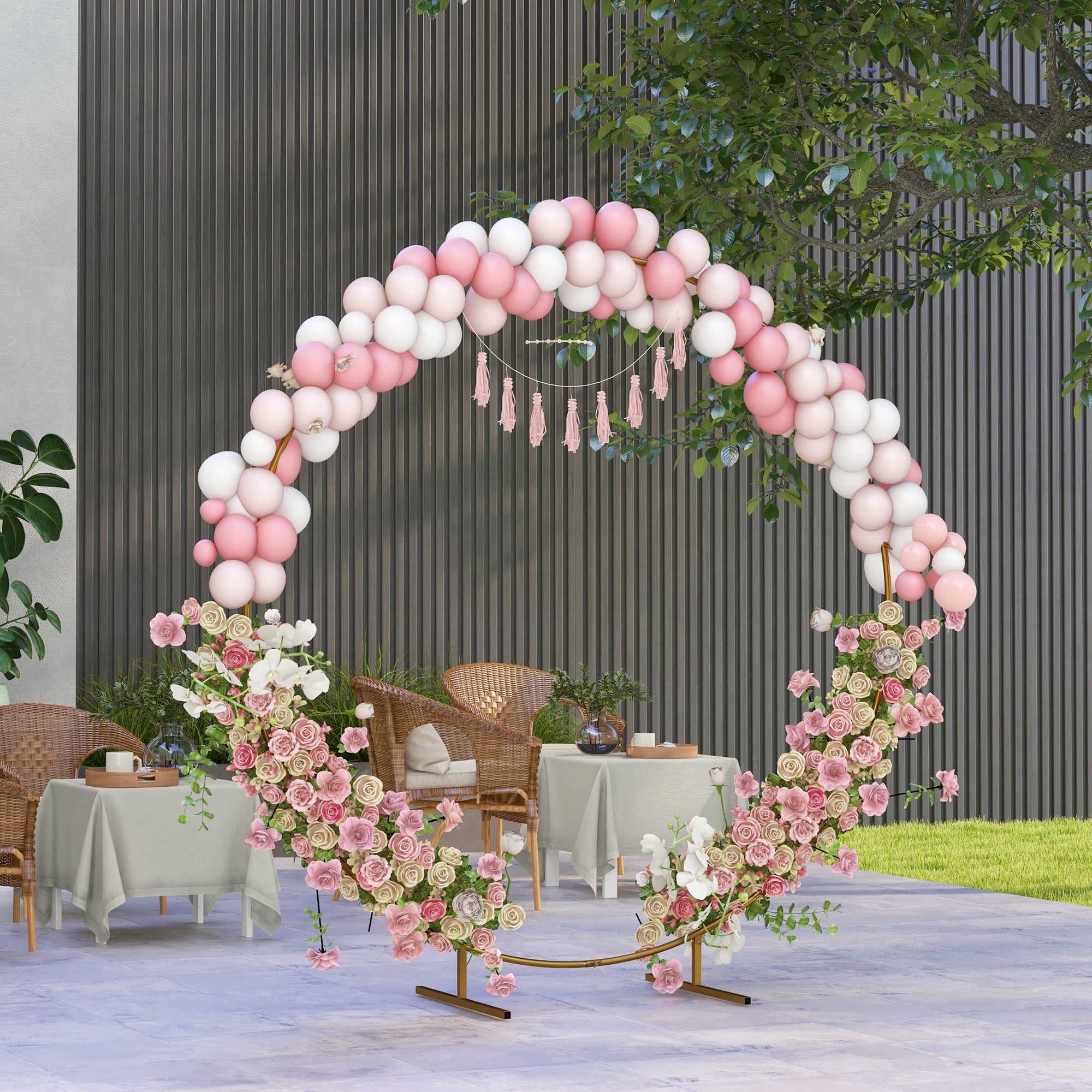 Outsunny 222cm Gold Tone Backdrop Stand, Round Metal Wedding Arch for Birthday Party, Bridal Shower, Graduation, Ceremony