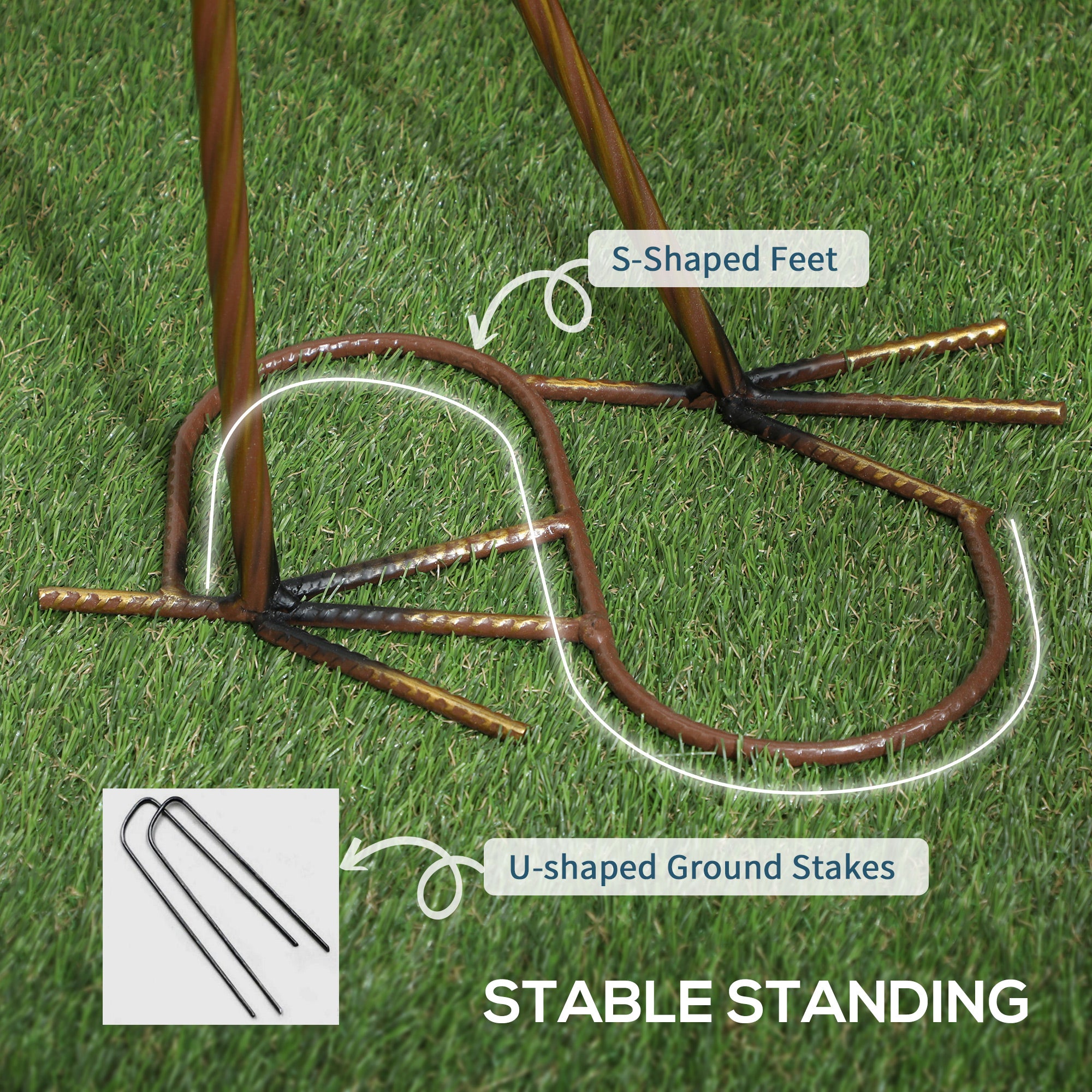 Outsunny Heron Garden Statue, Standing Garden Ornament, Metal Garden Gift with Stakes, 28 x 17 x 63 cm, Multi-Colour