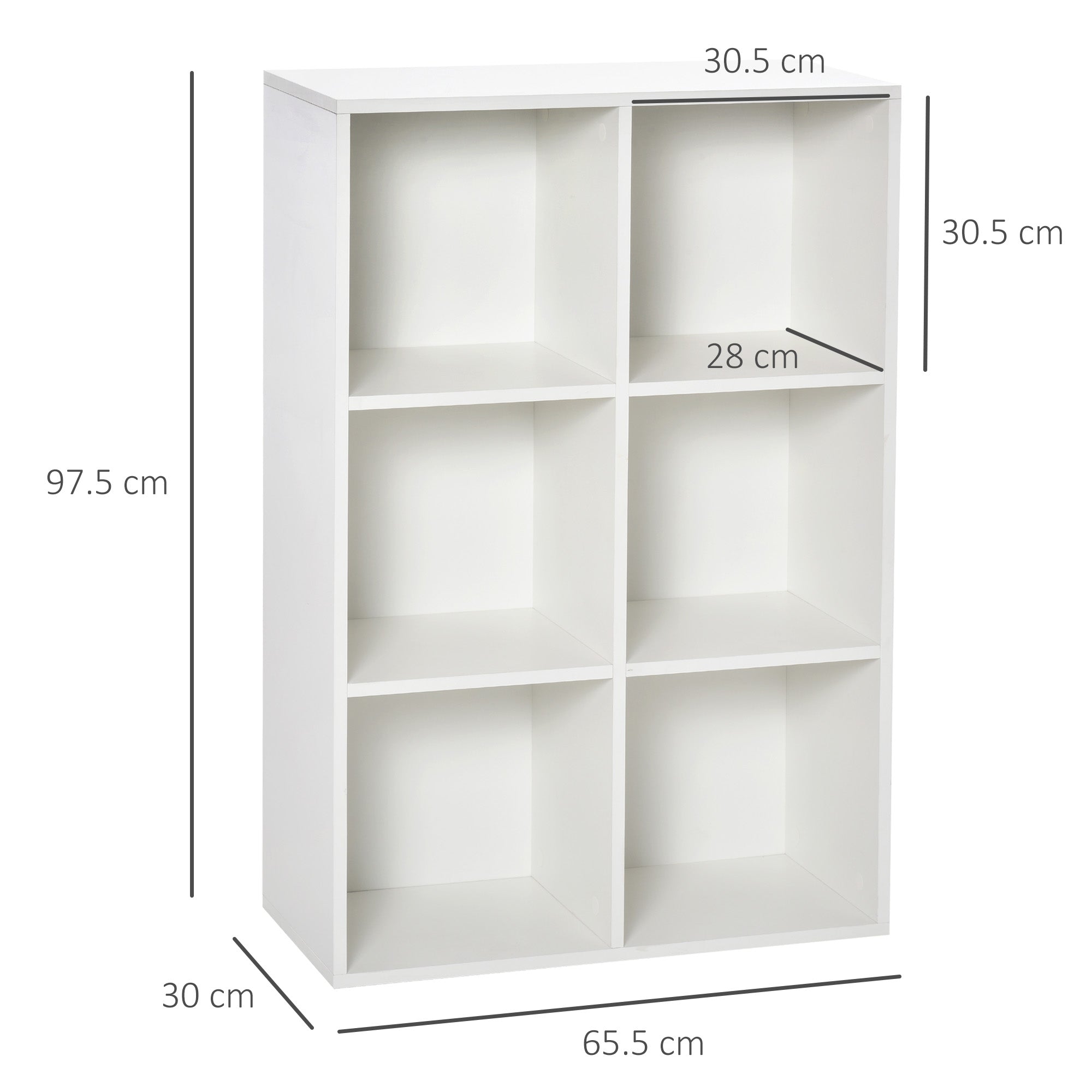 HOMCOM Six-Cube Bookcase - White Wood Effect - North Peak Garden Furniture