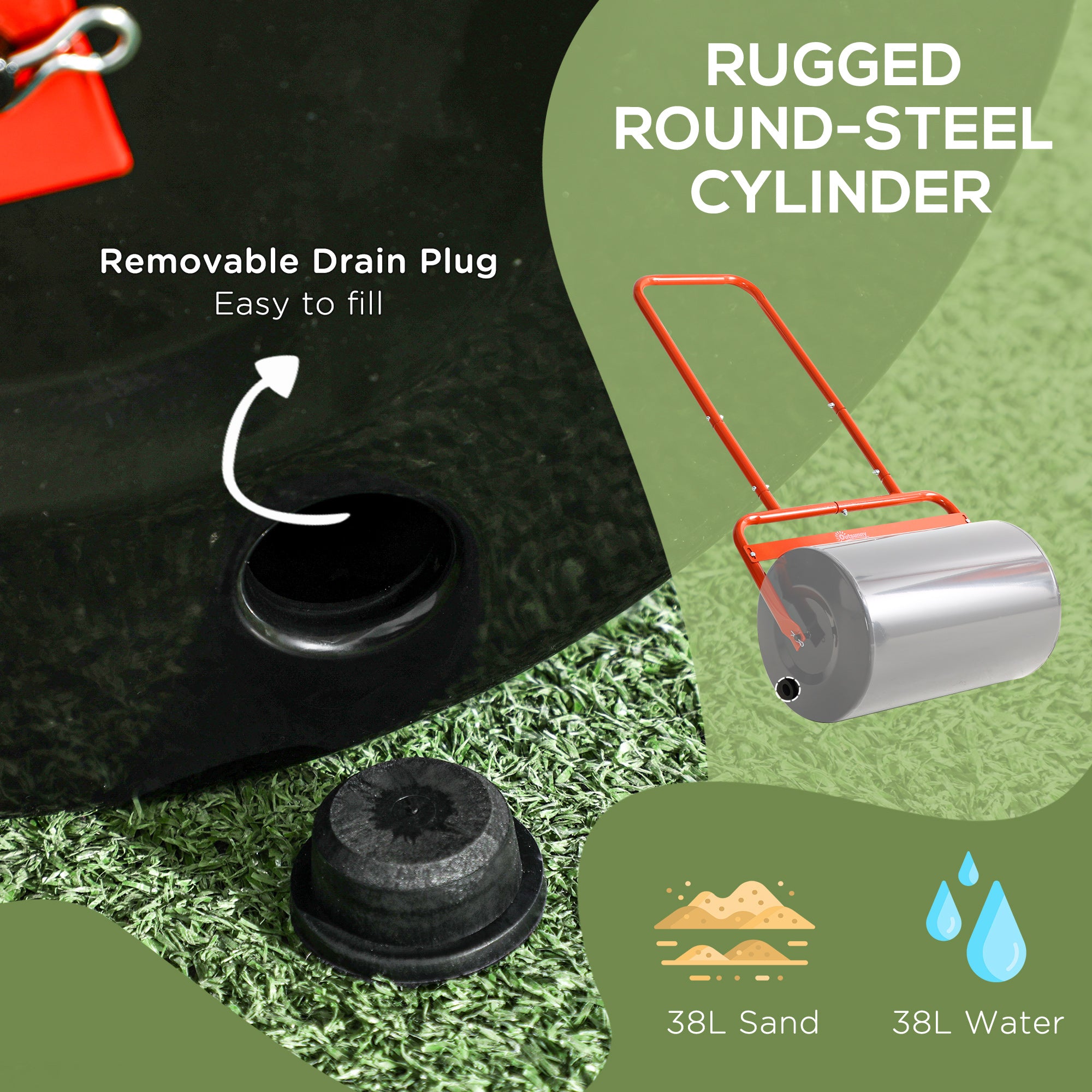 Outsunny 38L Fillable Cylinder Steel Lawn Roller - Red - North Peak Garden Furniture