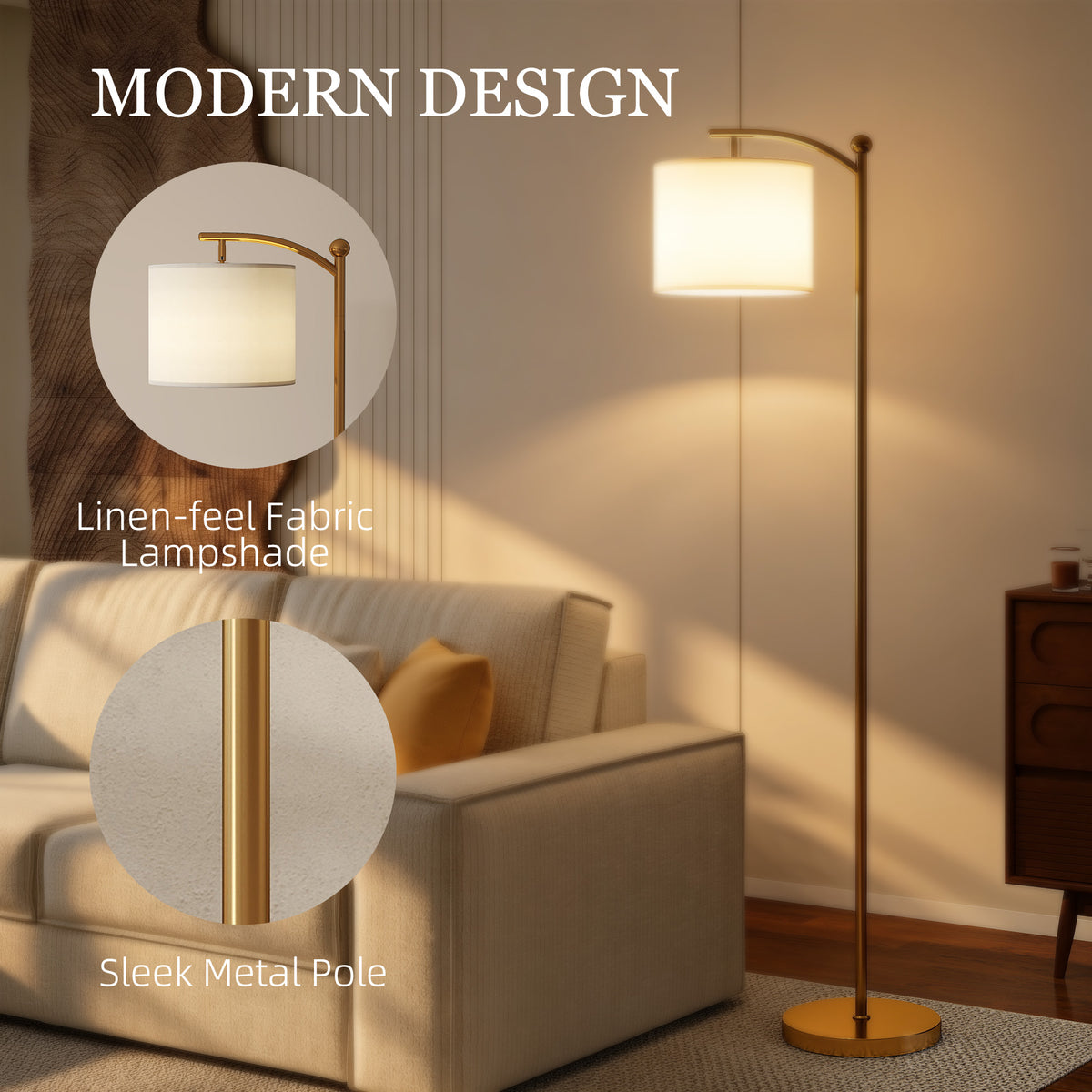 HOMCOM LED Floor Lamp with Remote Control - Gold Tone