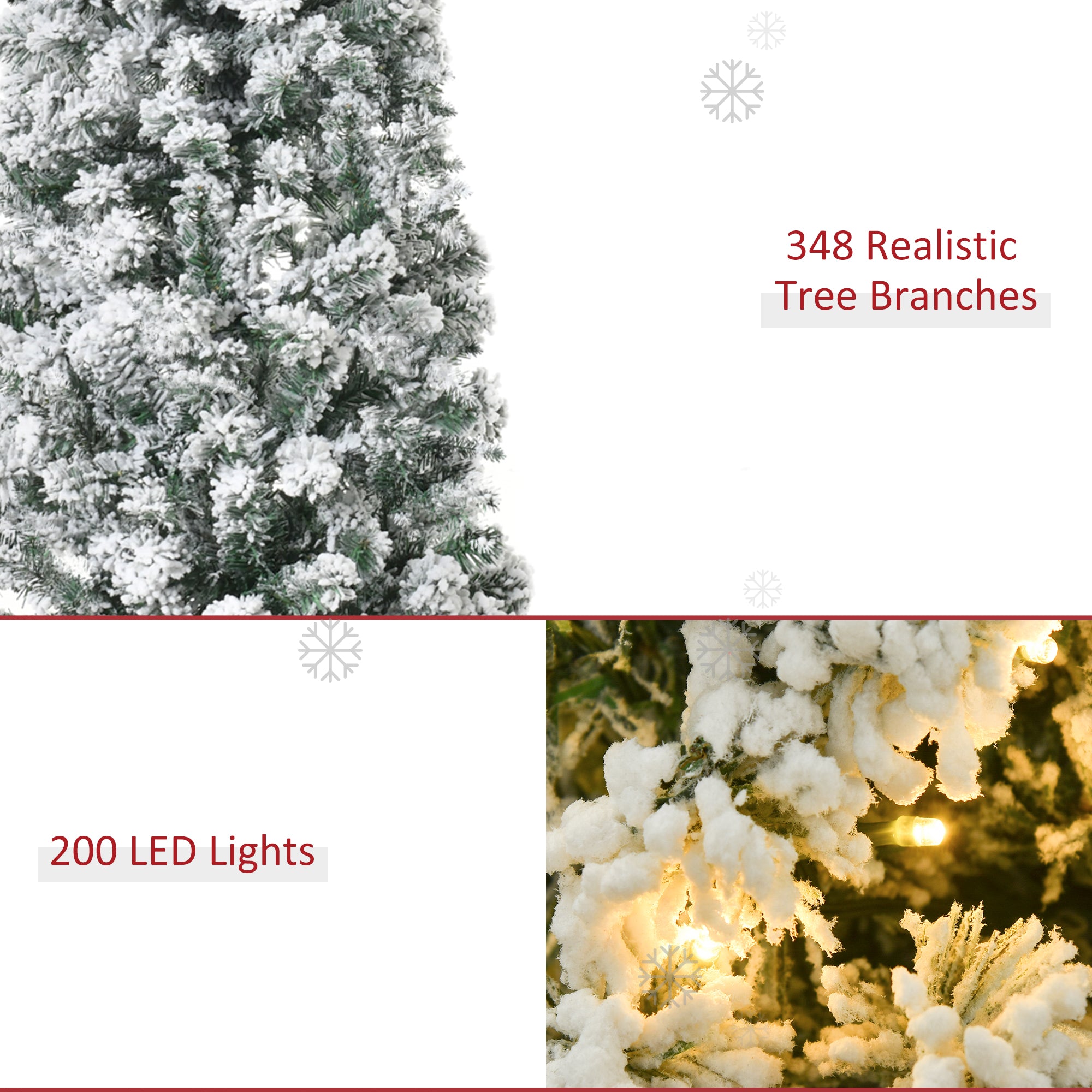 HOMCOM 5FT Prelit Artificial Snow Flocked Christmas Tree with Warm White LED Light, Holiday Home Xmas Decoration, Green White - North Peak Garden Furniture