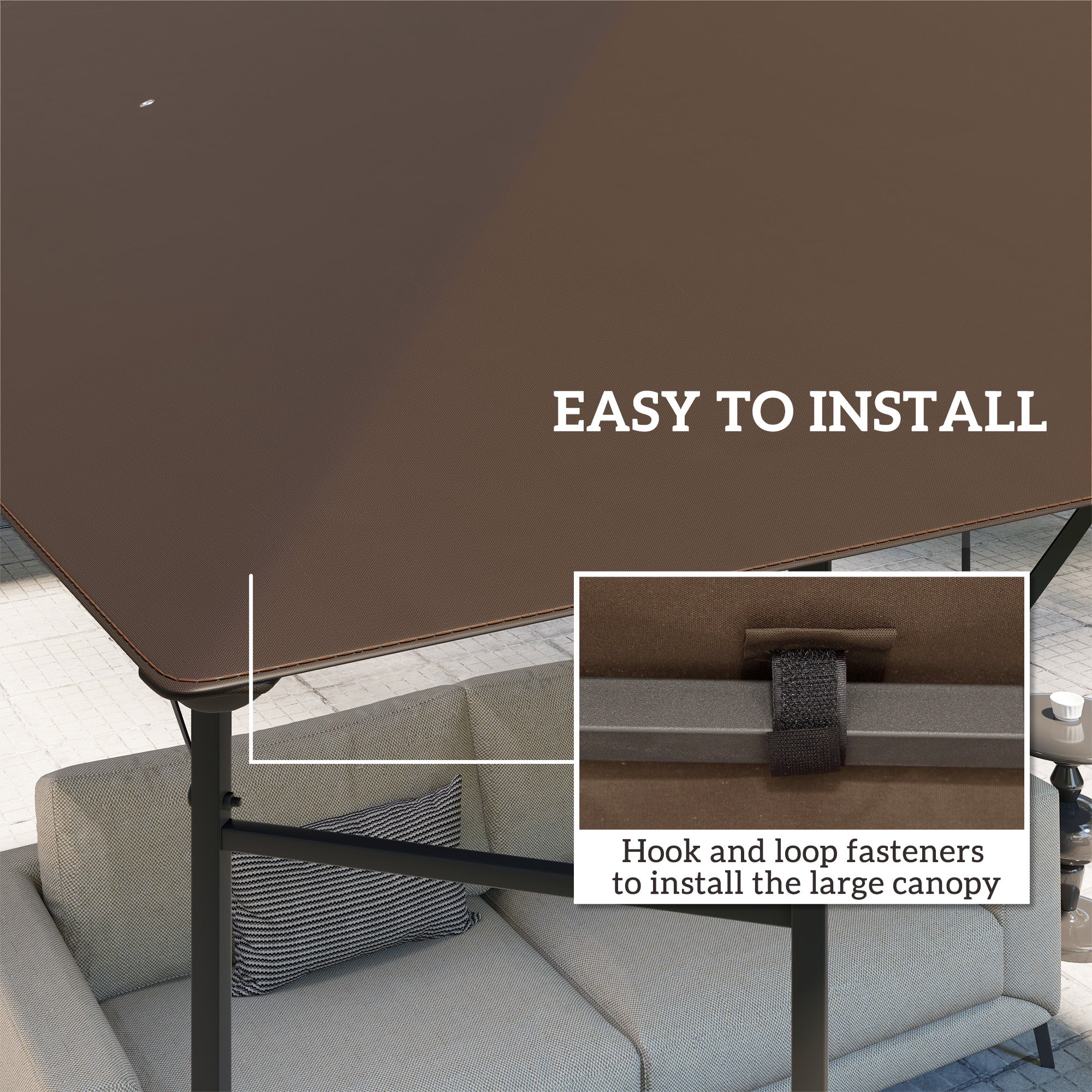 Outsunny 3 x 3(m) Gazebo Canopy Replacement Cover, Garden Gazebo Roof Replacement with Drain Holes, Water-resistant Plastic Coating, 370g/㎡, UPF30+, TOP COVER ONLY, Brown - North Peak Garden Furniture