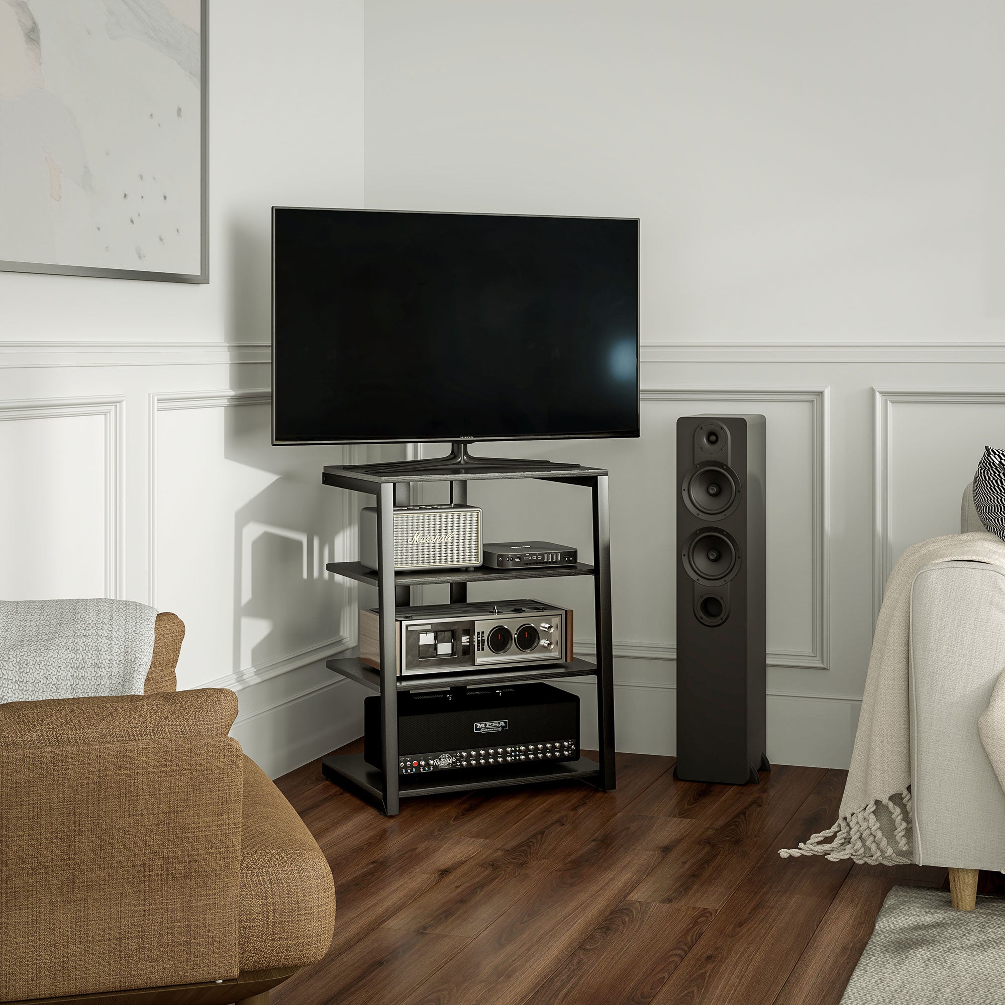 HOMCOM HiFi Stand, with Four Storage Shelves - Black - North Peak Garden Furniture
