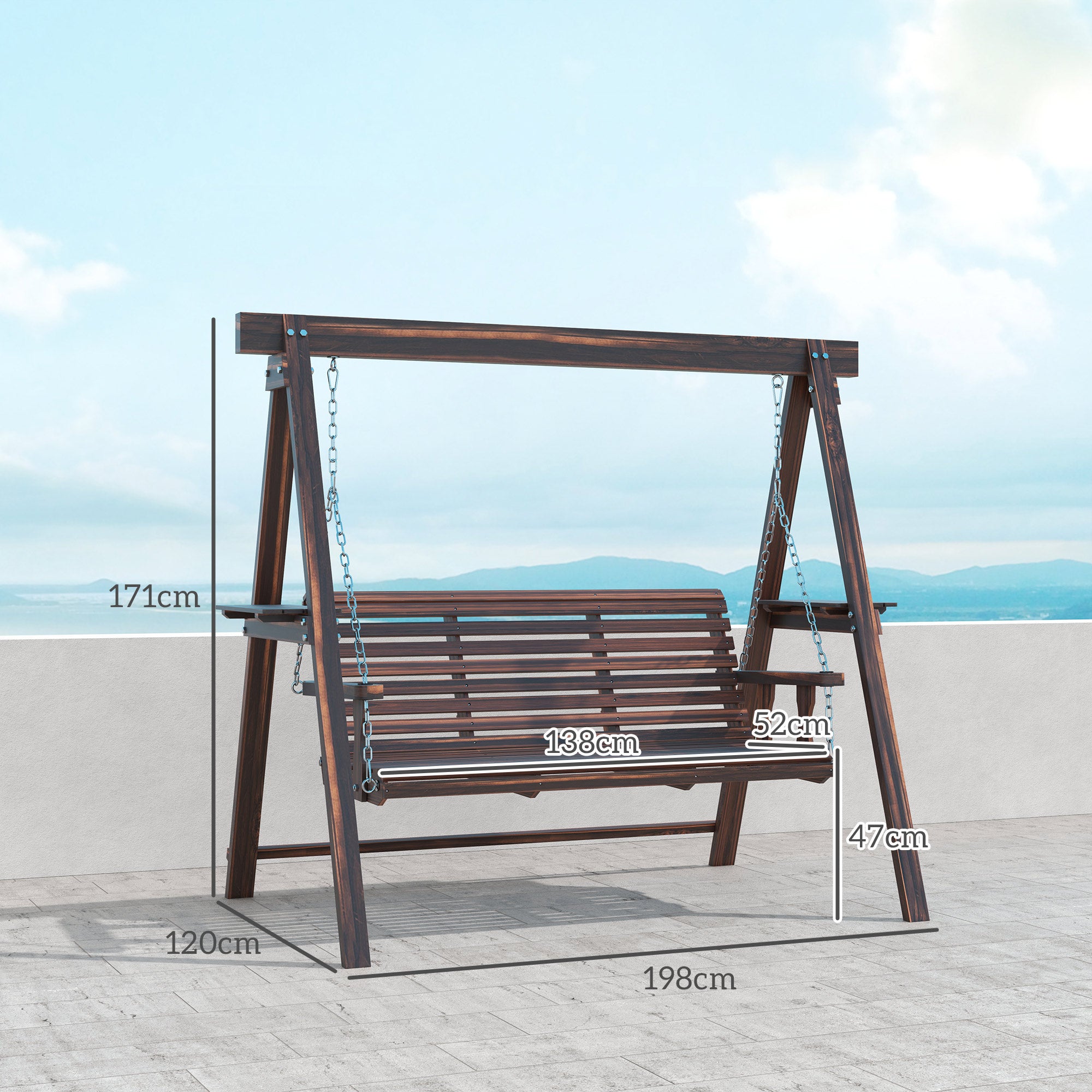 Outsunny Three-Seater Wooden Swing Bench