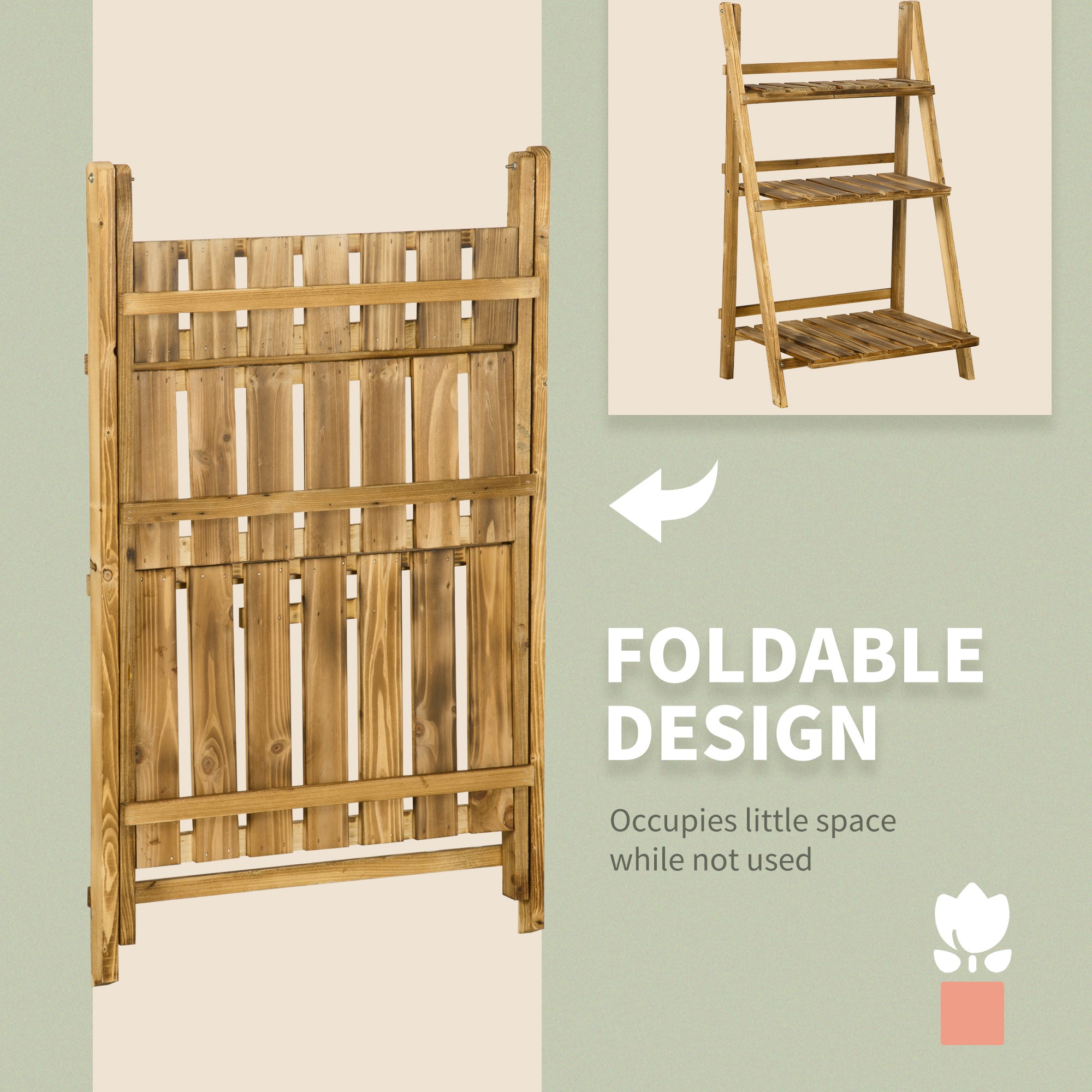 Outsunny Wooden Folding Flower Pot Stand 3 Tier Garden Planter Display Ladder Gardener Storage Shelves Rack Herb Holder (60L x 37W x 93H cm) - North Peak Garden Furniture