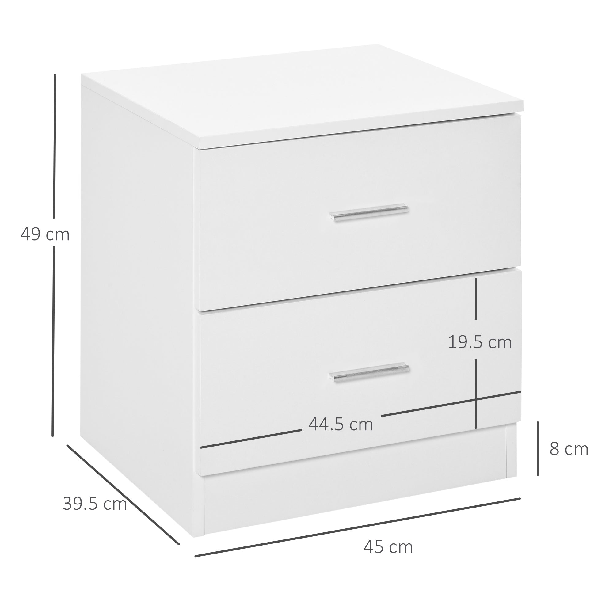HOMCOM Bedside Table with 2 Drawers, Modern Nightstand, Cabinet Drawers Side Storage Unit for Bedroom, Living Room - North Peak Garden Furniture