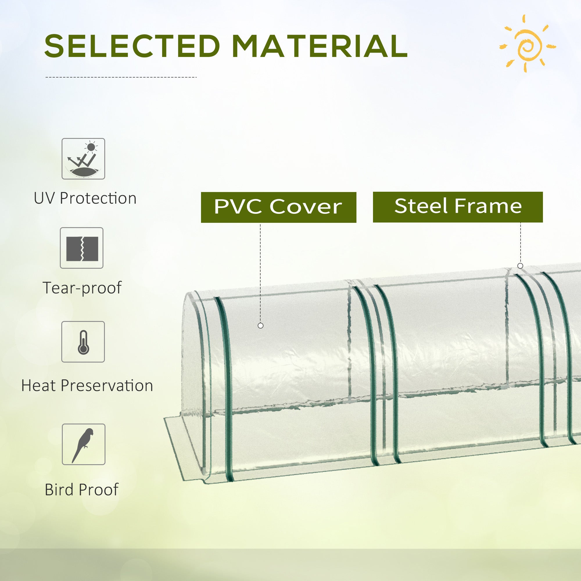 Outsunny PVC Tunnel Greenhouse Green Grow House Steel Frame for Garden Backyard with Zipper Doors 295x100x80 cm, Clear - North Peak Garden Furniture