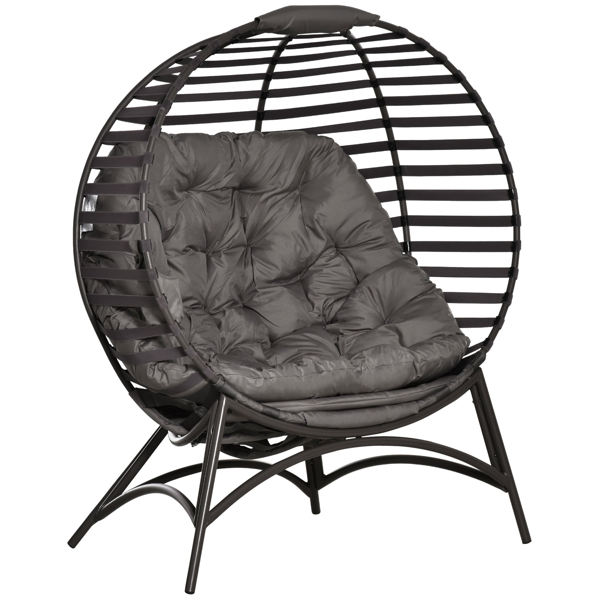 Outsunny Egg Chair with Soft Cushion, Steel Frame and Side Pocket, Garden Patio Basket Chair for Indoor, Outdoor, Brown - North Peak Garden Furniture