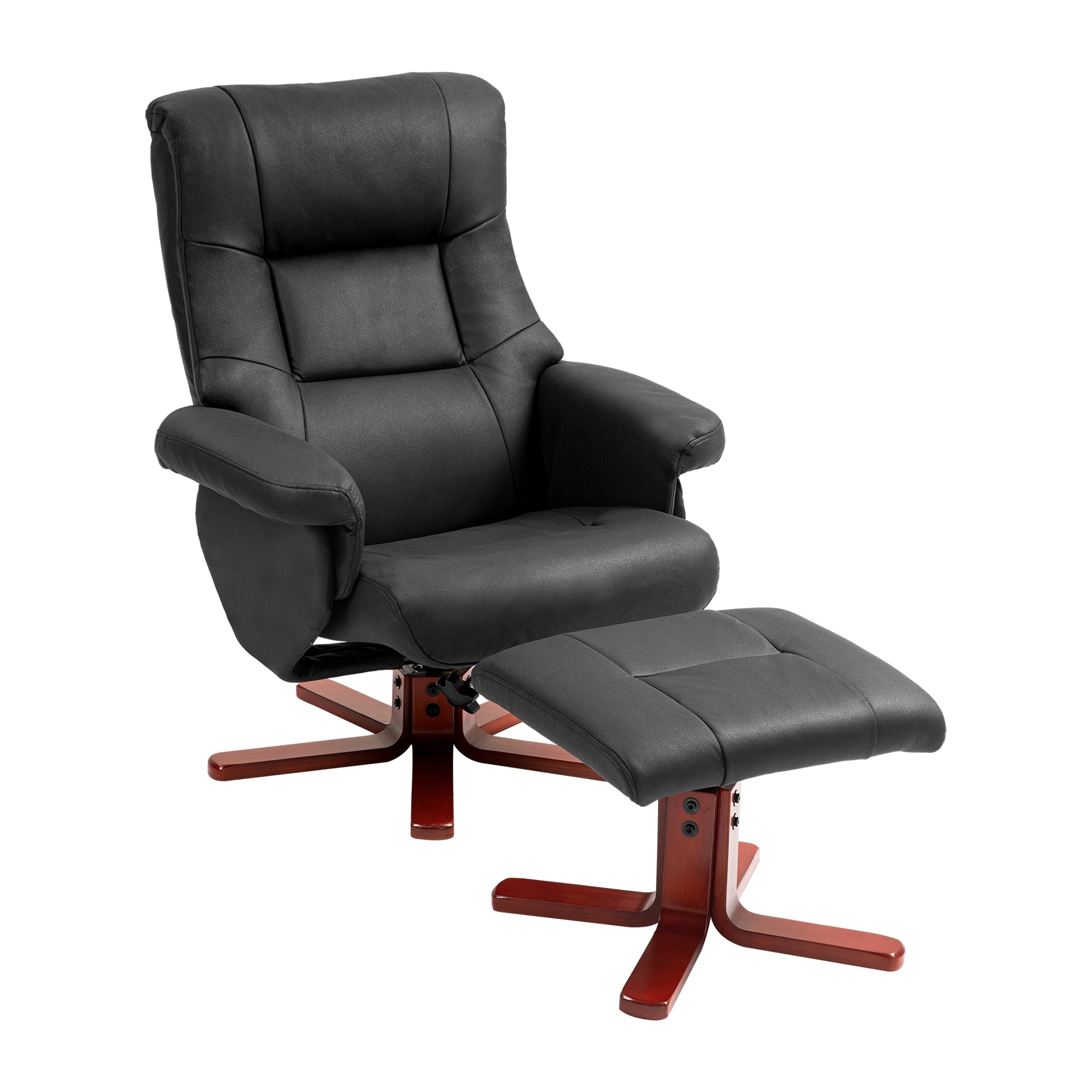 HOMCOM Faux Microfibre Leather Manual Recliner and Footstool Set - Black - North Peak Garden Furniture