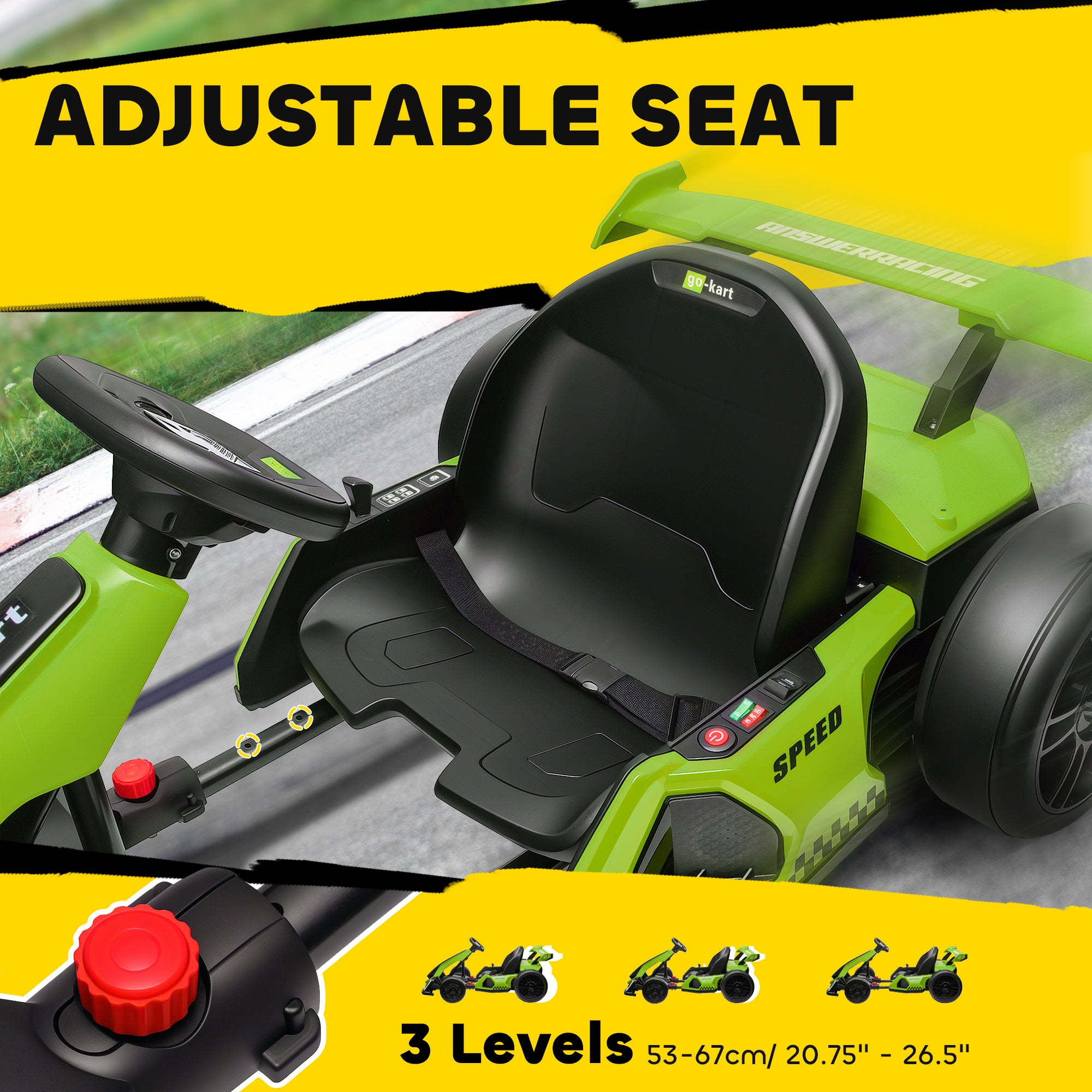 HOMCOM 24V Electric Go Kart for Kids with Adjustable Seat for 6-12 Years, Green - North Peak Garden Furniture
