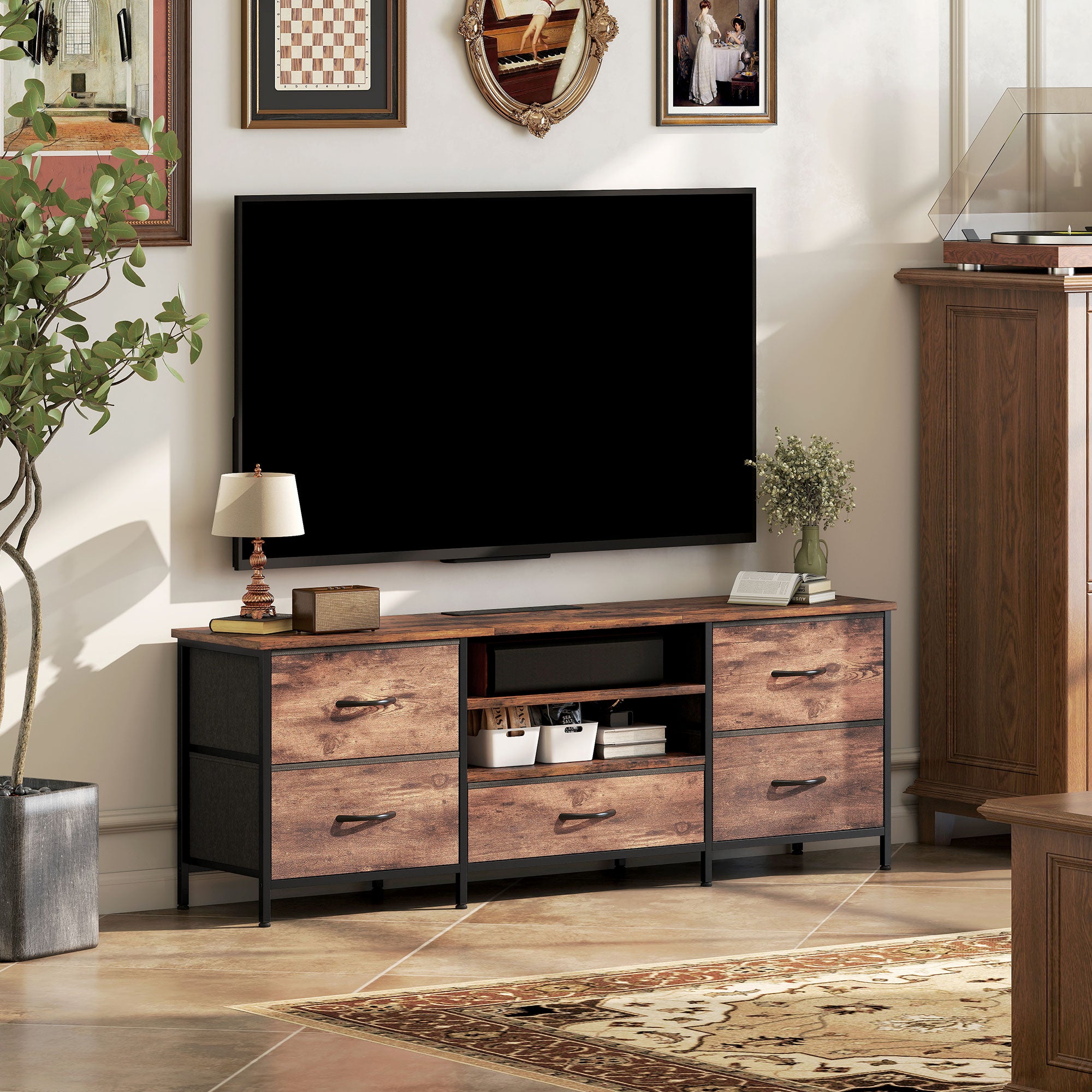 HOMCOM Multi-Storage Industrial TV Stand - Brown/Grey/Black