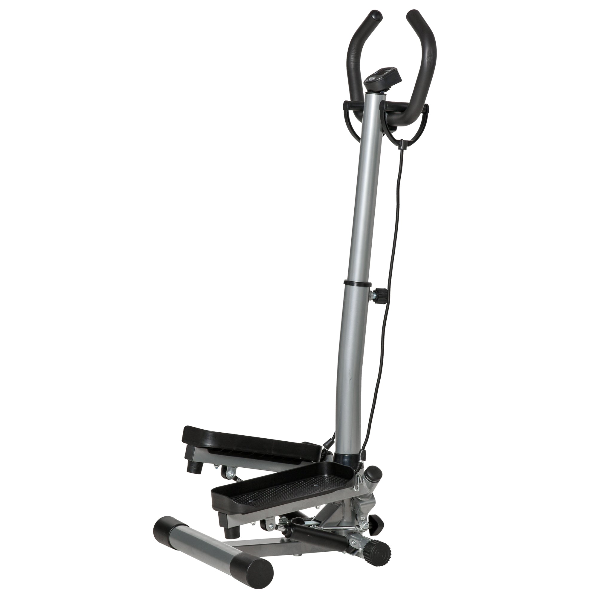 HOMCOM Adjustable Twist Stepper Fitness Step Machine, LCD Screen, Height-Adjust Handlebars, Home Gym, Silver and Black - North Peak Garden Furniture