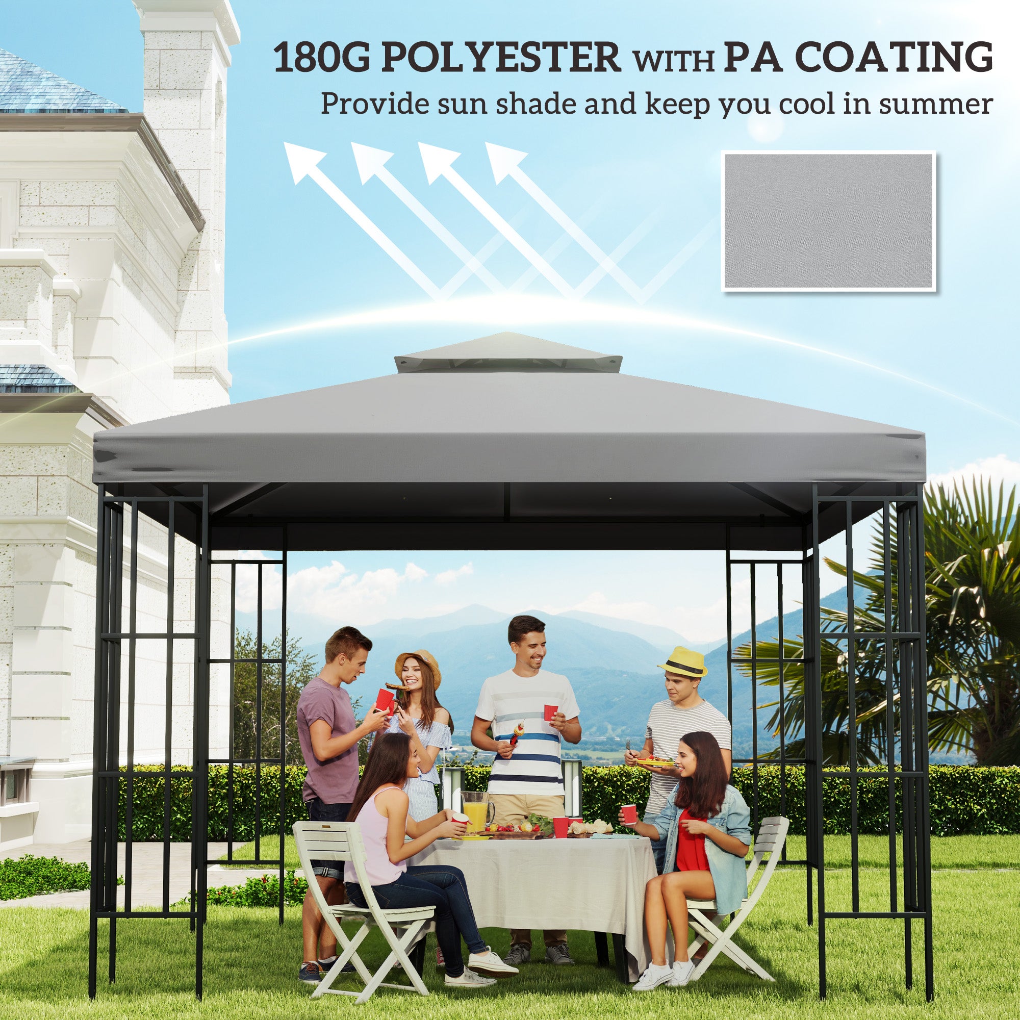Outsunny 3(m) Gazebo Top Cover Double Tier Canopy Replacement Pavilion Roof Light Grey - North Peak Garden Furniture