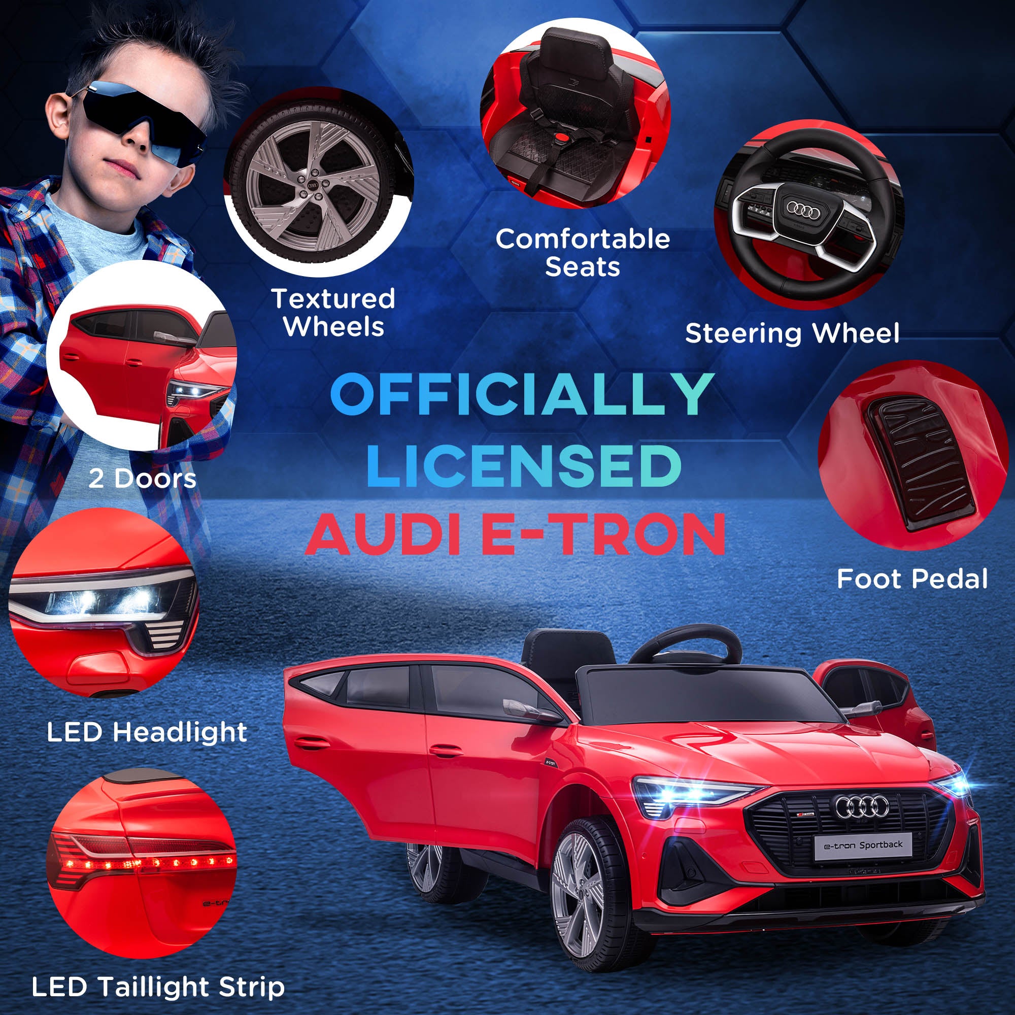 HOMCOM Audi E-tron Licensed 12V Kids Electric Ride On Car with Parental Remote Music Lights MP3 Suspension Wheels for 3-5 Years Red - North Peak Garden Furniture