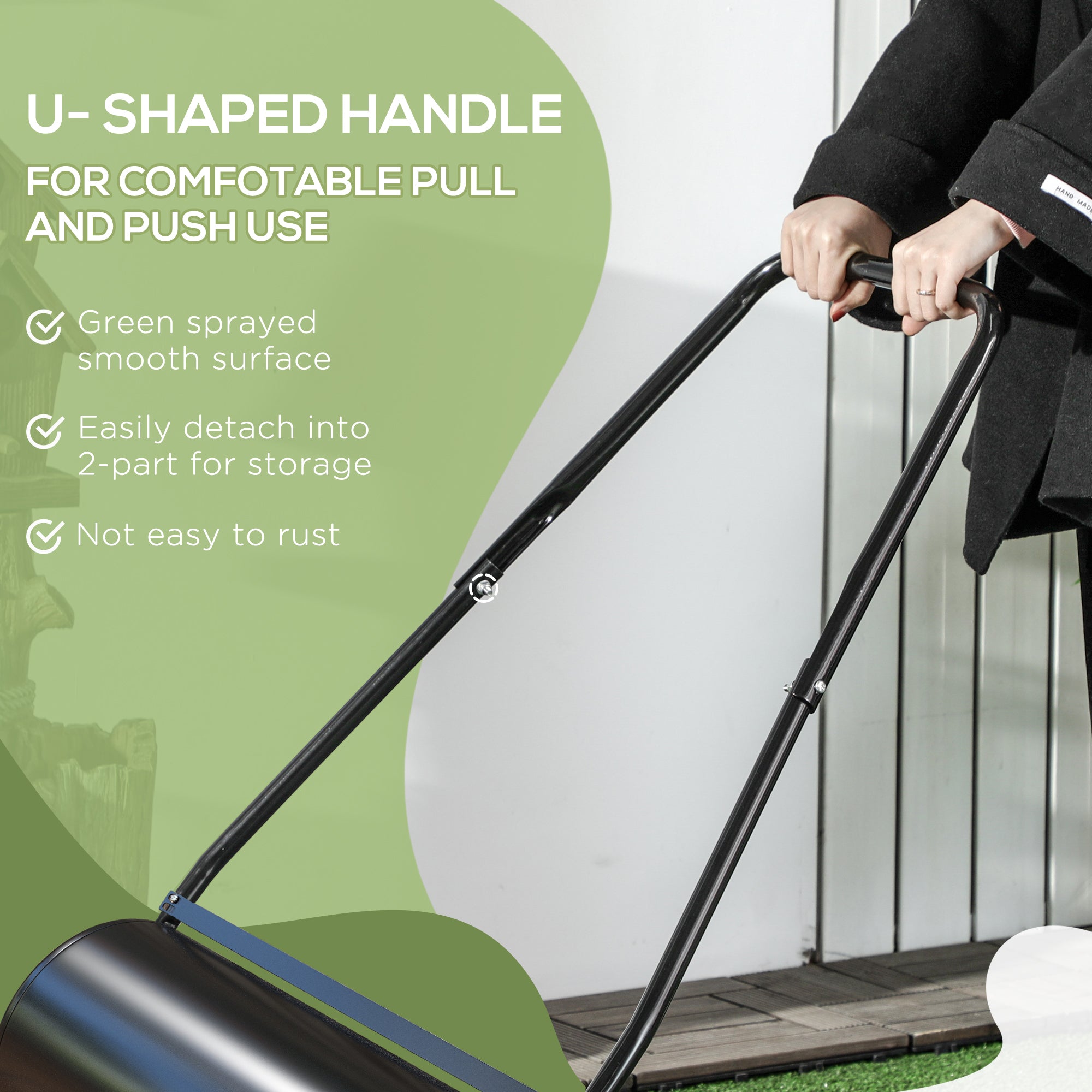 DURHAND 38L Heavy Duty Water or Sand Filled Garden Steel Lawn Roller Drum Φ50cm Black - North Peak Garden Furniture