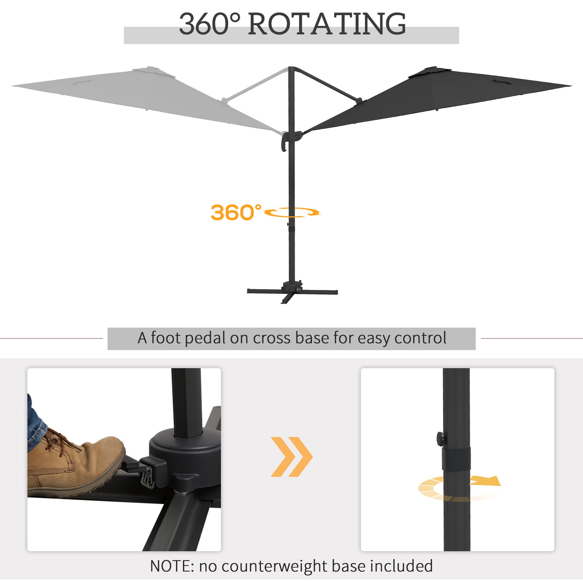 Outsunny 3(m) Adjustable Cantilever Parasol with Base, Solar LED Lights, Dark Grey