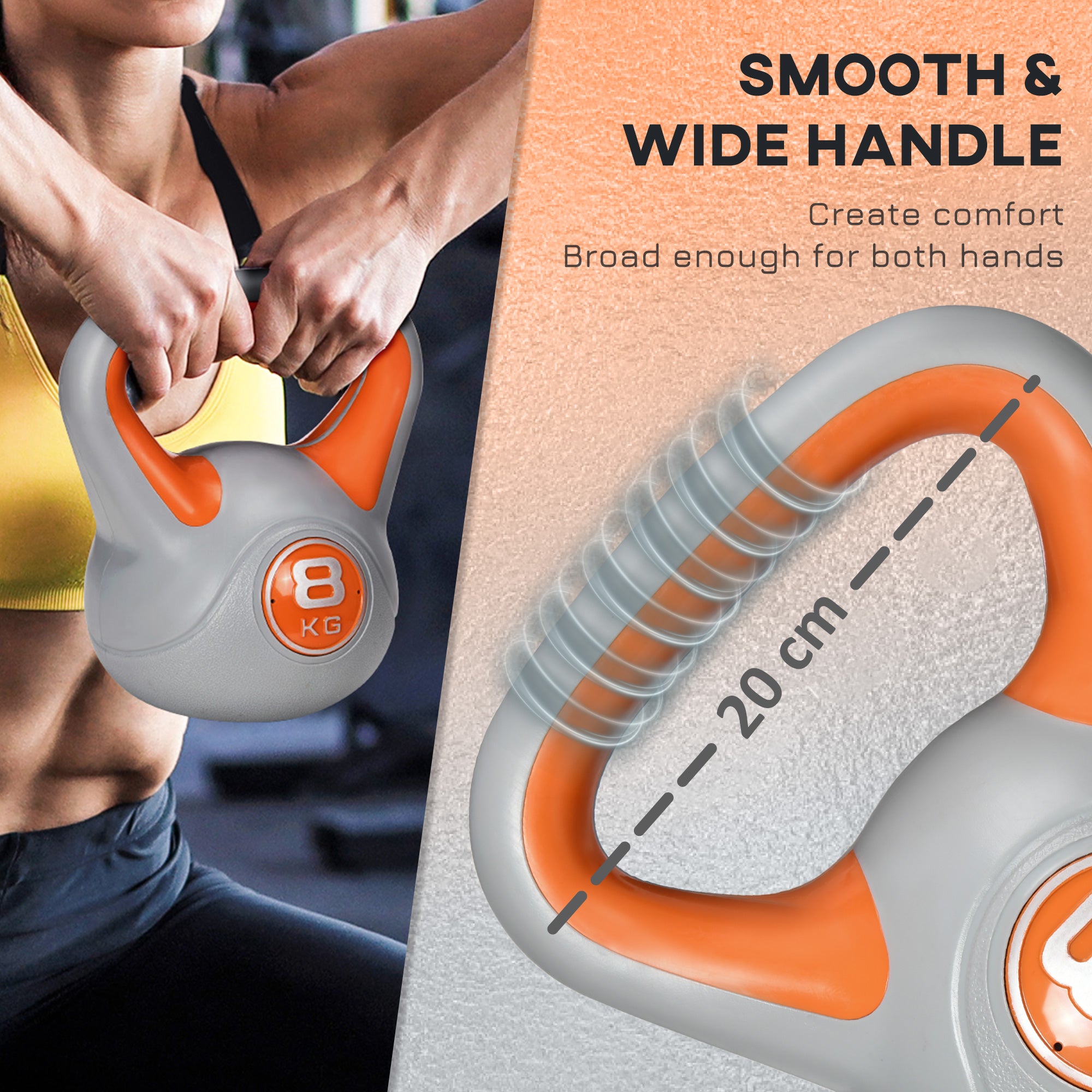 SPORTNOW Kettlebell, 8kg Kettle Bells with Handle for Home Gym Weight Lifting and Strength Training, Orange and Grey - North Peak Garden Furniture