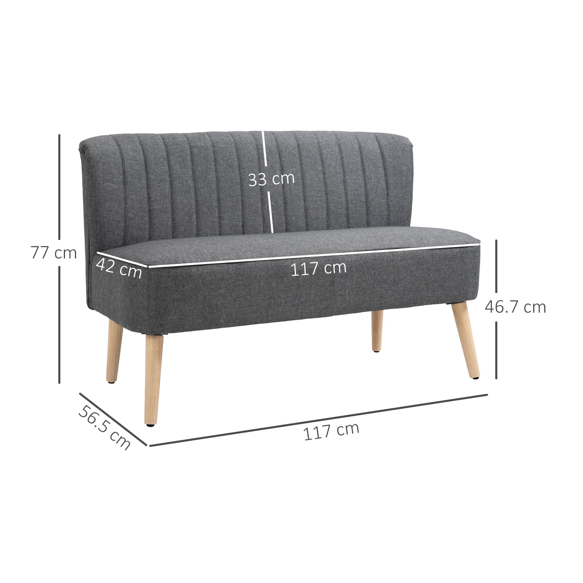 HOMCOM Modern Double Seat Sofa Loveseat Couch 2 Seater Compact Sofa Padded Linen Wood Leg Grey - North Peak Garden Furniture