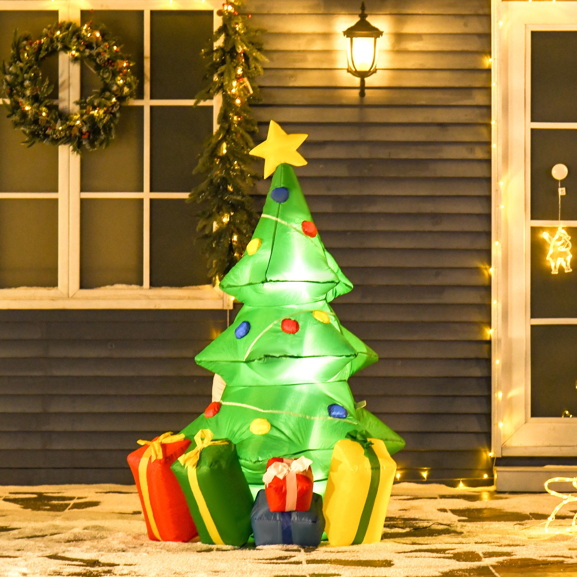 HOMCOM 5ft Inflatable Christmas Tree Xmas Air Blown Holiday Decoration LED Lawn Yard Outdoor Ornaments - North Peak Garden Furniture