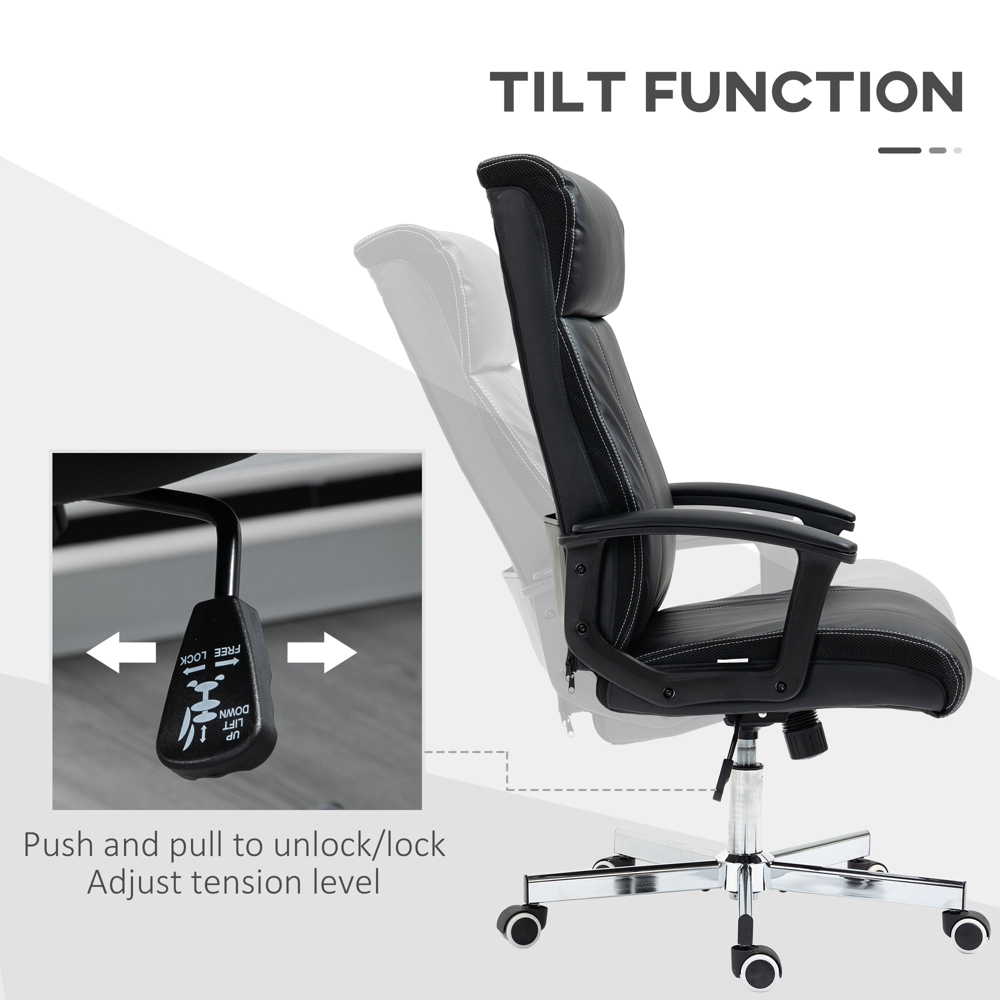 Vinsetto High-Back Vibration Massage Office Chair, Computer Chair with Tilt Function, Remote Control and Adjustable Height, Black - North Peak Garden Furniture