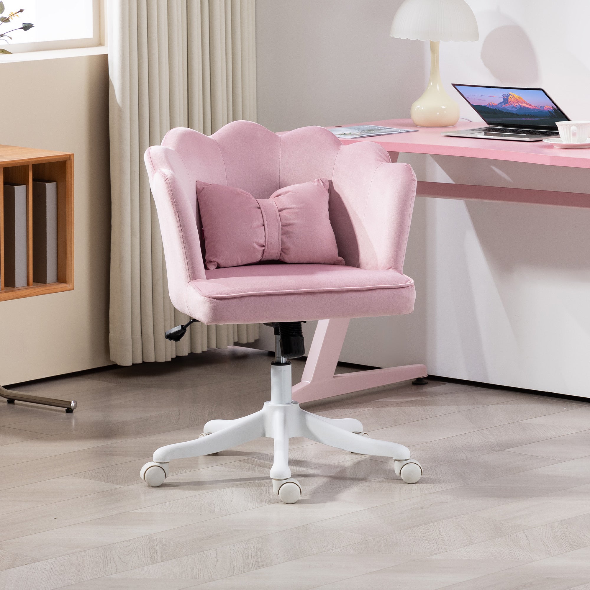 HOMCOM Velvet-Feel Petal Back Office Chair - Pink - North Peak Garden Furniture