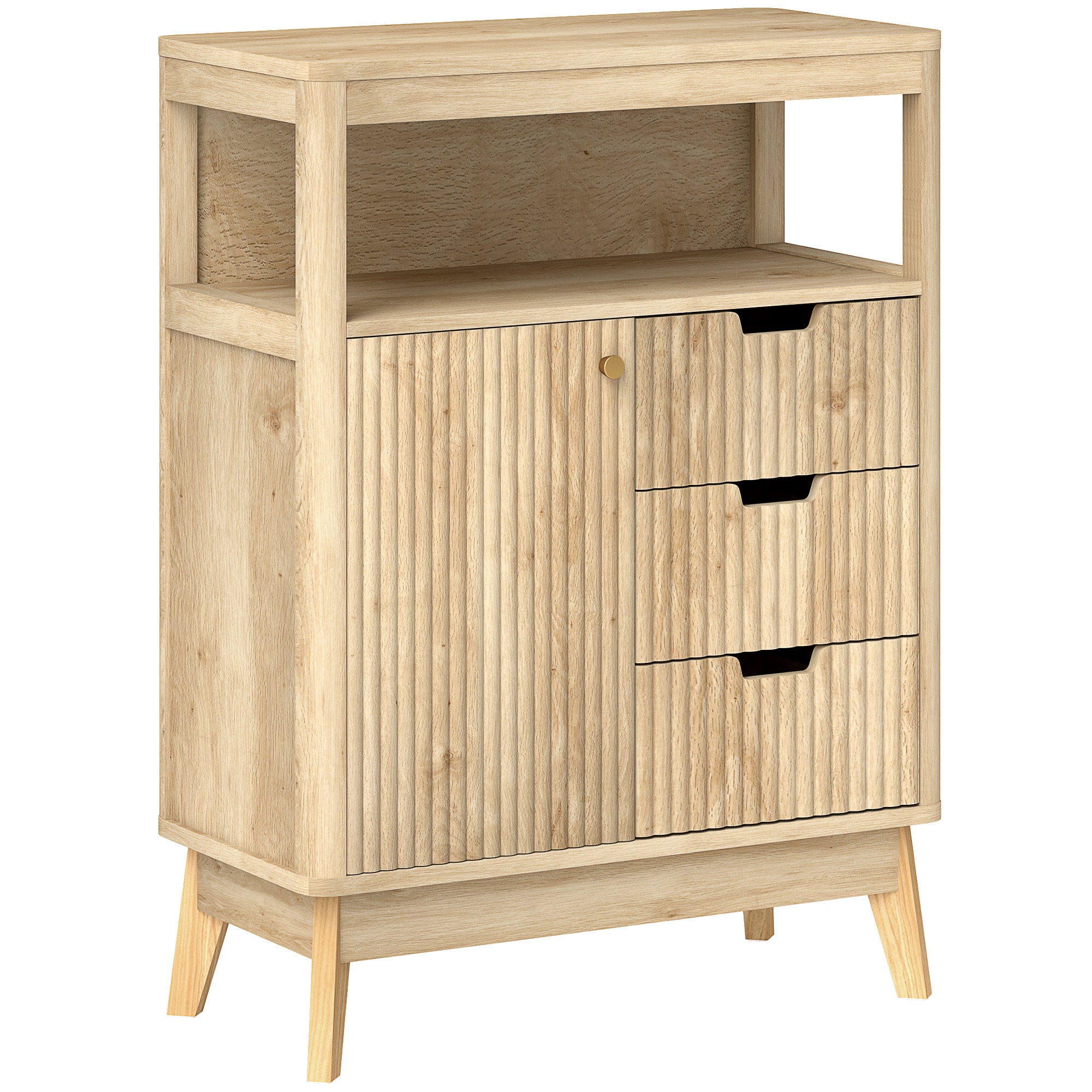 HOMCOM Small Sideboard with Drawers and Adjustable Shelf - Nature Wood Finish - North Peak Garden Furniture
