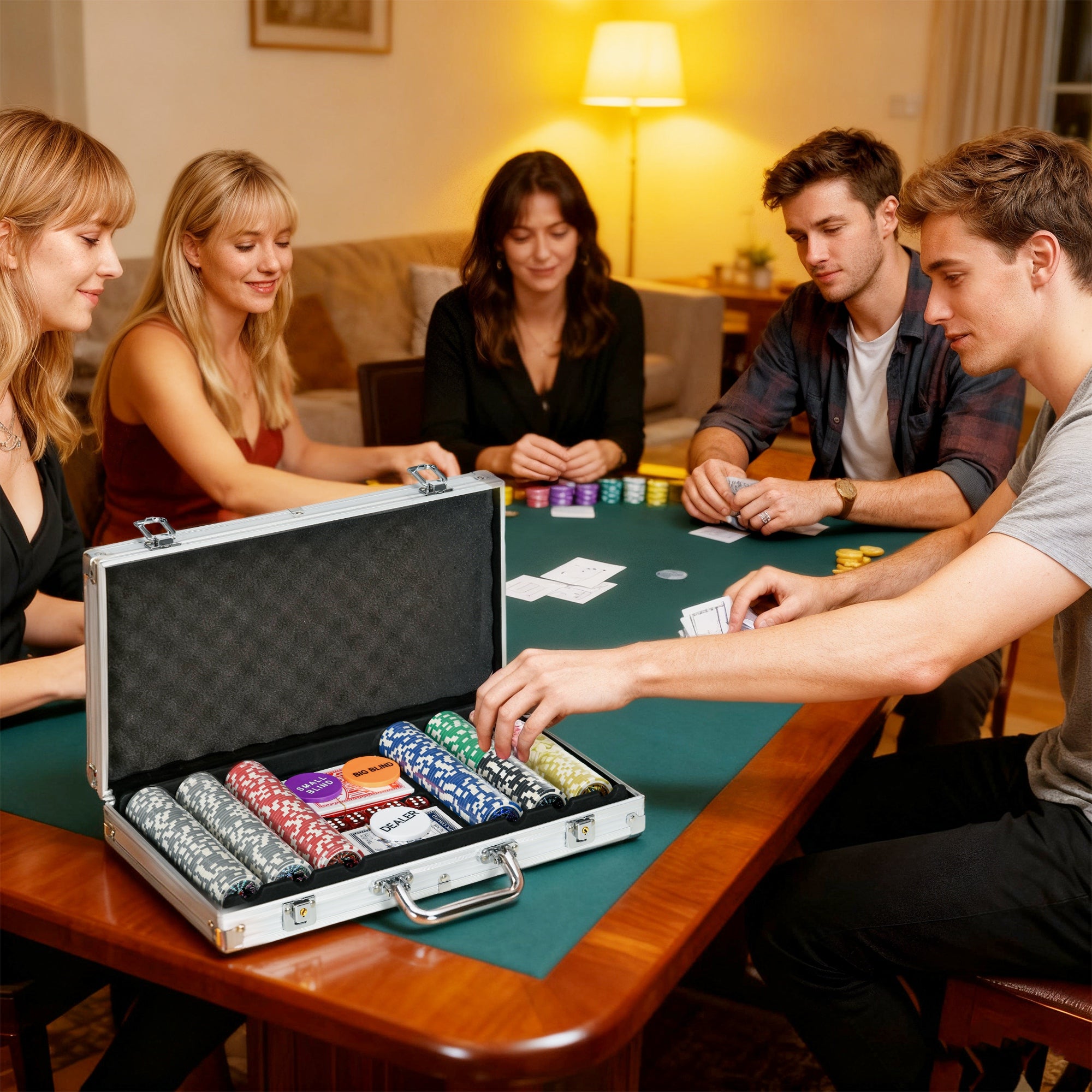 SPORTNOW 300-Piece Poker Chips Set, Poker Set with Mat, Chips, Two Card Decks, Dealer, Five Dices