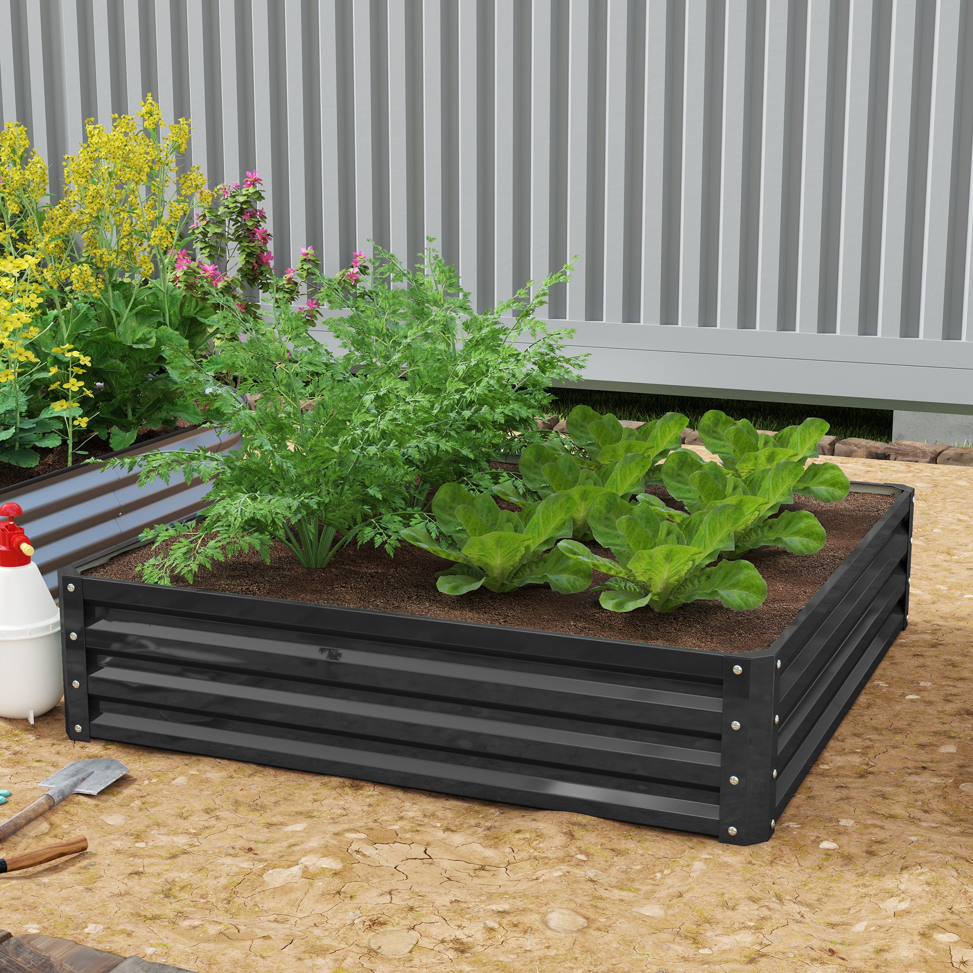 Outsunny 432L Square Raised Garden Bed Box with Weatherized Steel Frame for Vegetables, Flowers and Herbs, 120 x 120 x 30cm, Grey - North Peak Garden Furniture