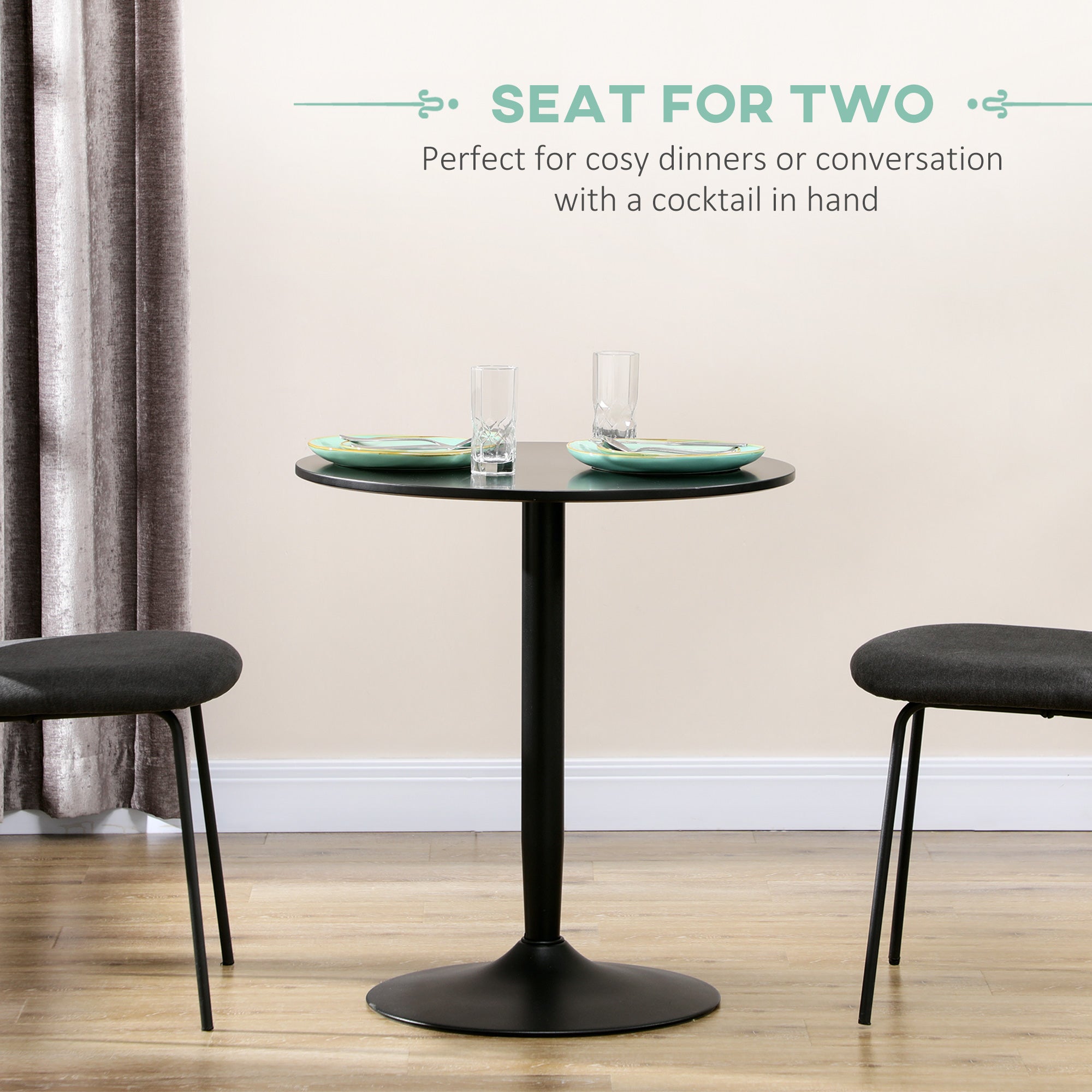 HOMCOM 75H x Φ70cm Two-Person Minimalistic Dining Table - Black - North Peak Garden Furniture