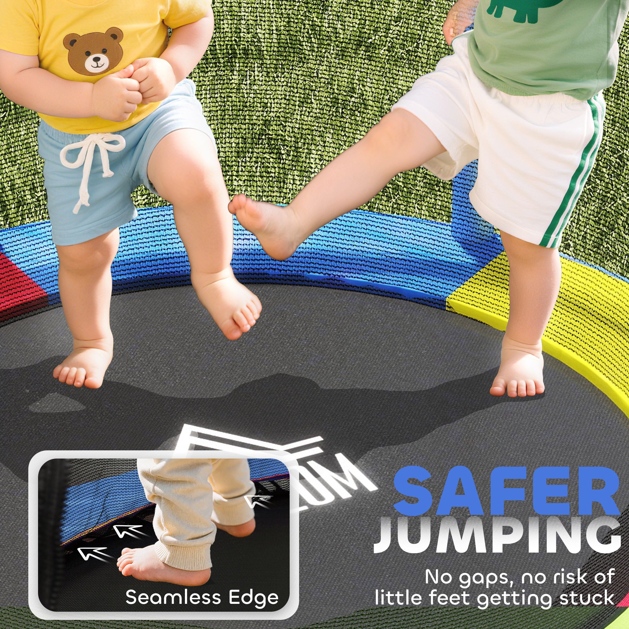 HOMCOM Kids Trampoline, with Enclosure Net, Steel Frame, for Ages 3-6 Years - MultiColoured
