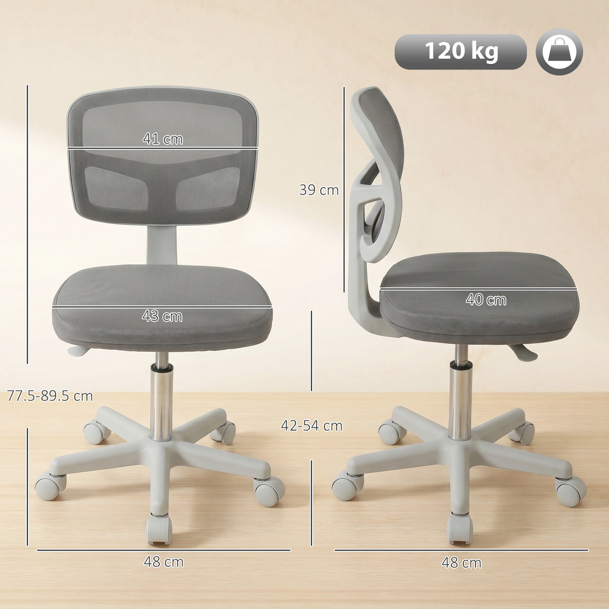 Vinsetto Small Office Chair without Arms, Ergonomic Swivel Mesh Desk Chair with Curved Back, Dark Grey