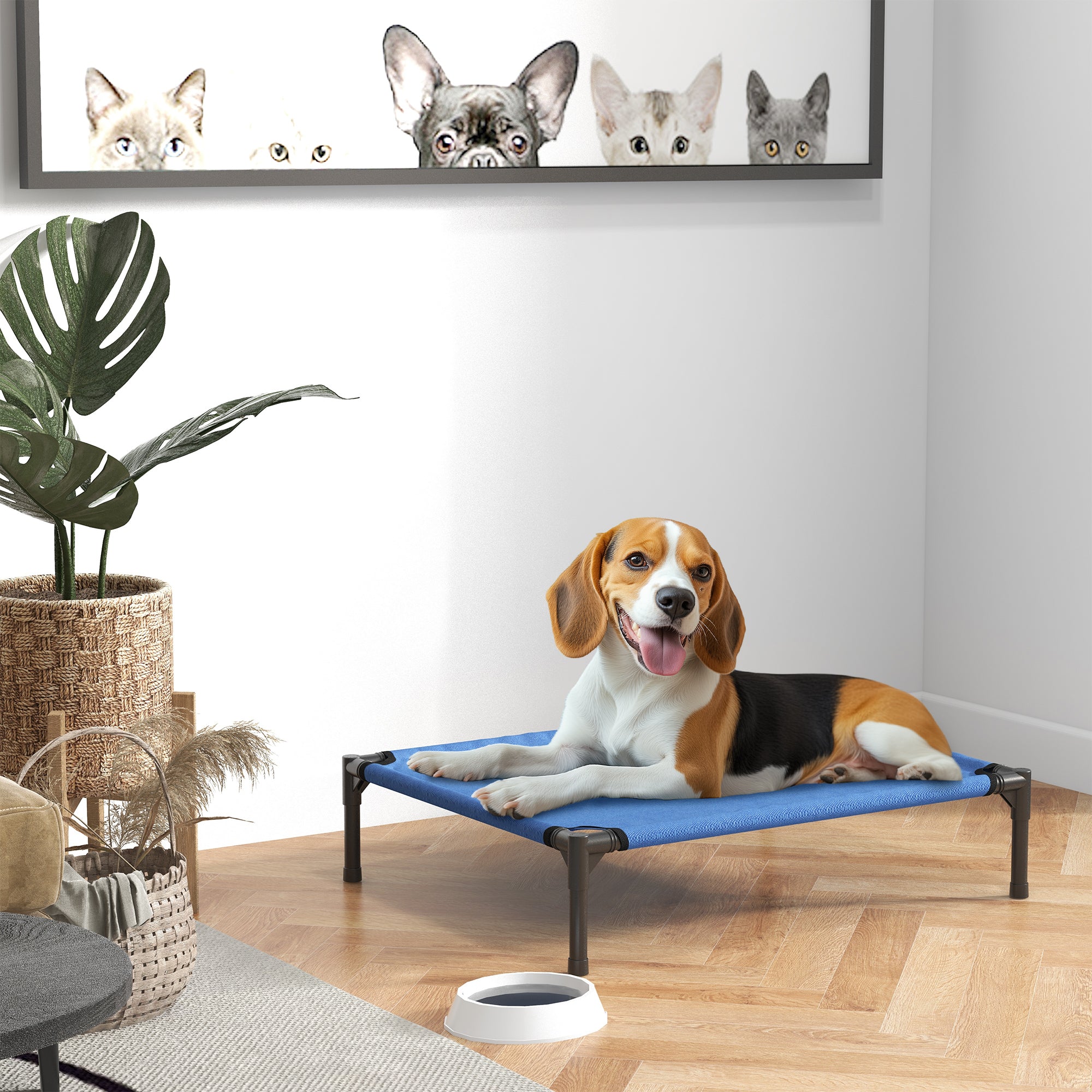PawHut Raised Dog Bed Cat Elevated Lifted Portable Camping w/ Metal Frame Blue (Medium) - North Peak Garden Furniture