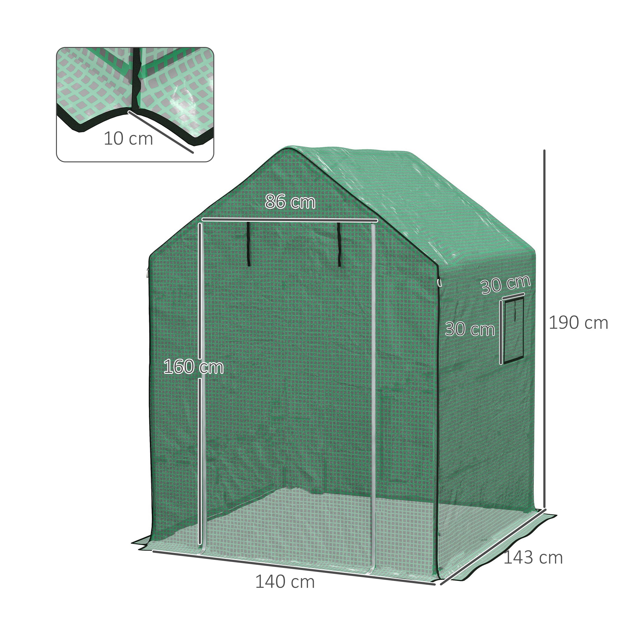 Outsunny Greenhouse Cover Replacement Walk-in PE Hot House Cover with Roll-up Door and Windows, 140 x 143 x 190cm, Green - North Peak Garden Furniture