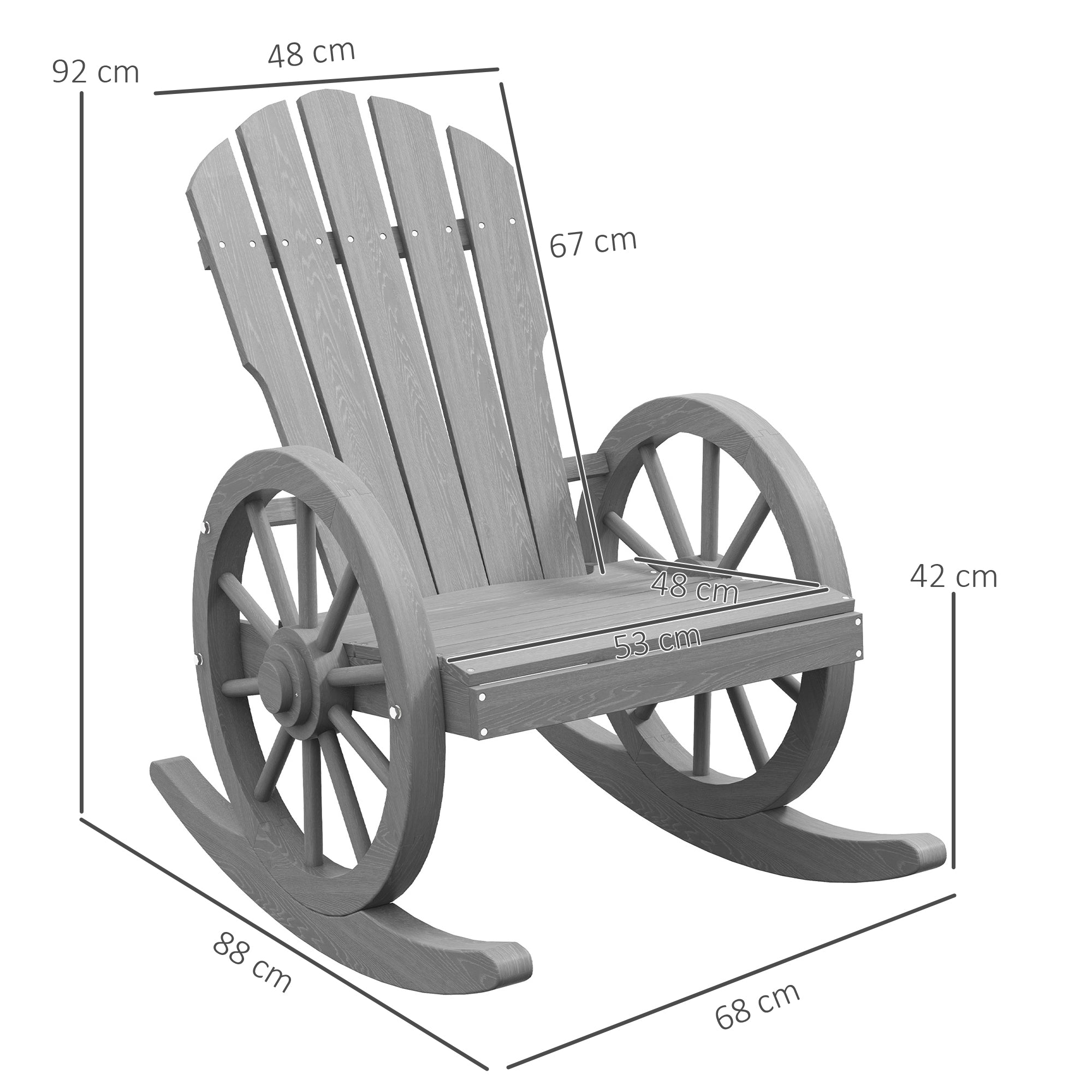 Outsunny Wooden Adirondack Rocking Chair Reclining Armchair Outdoor Garden Furniture Patio Porch Rocker - Grey - North Peak Garden Furniture