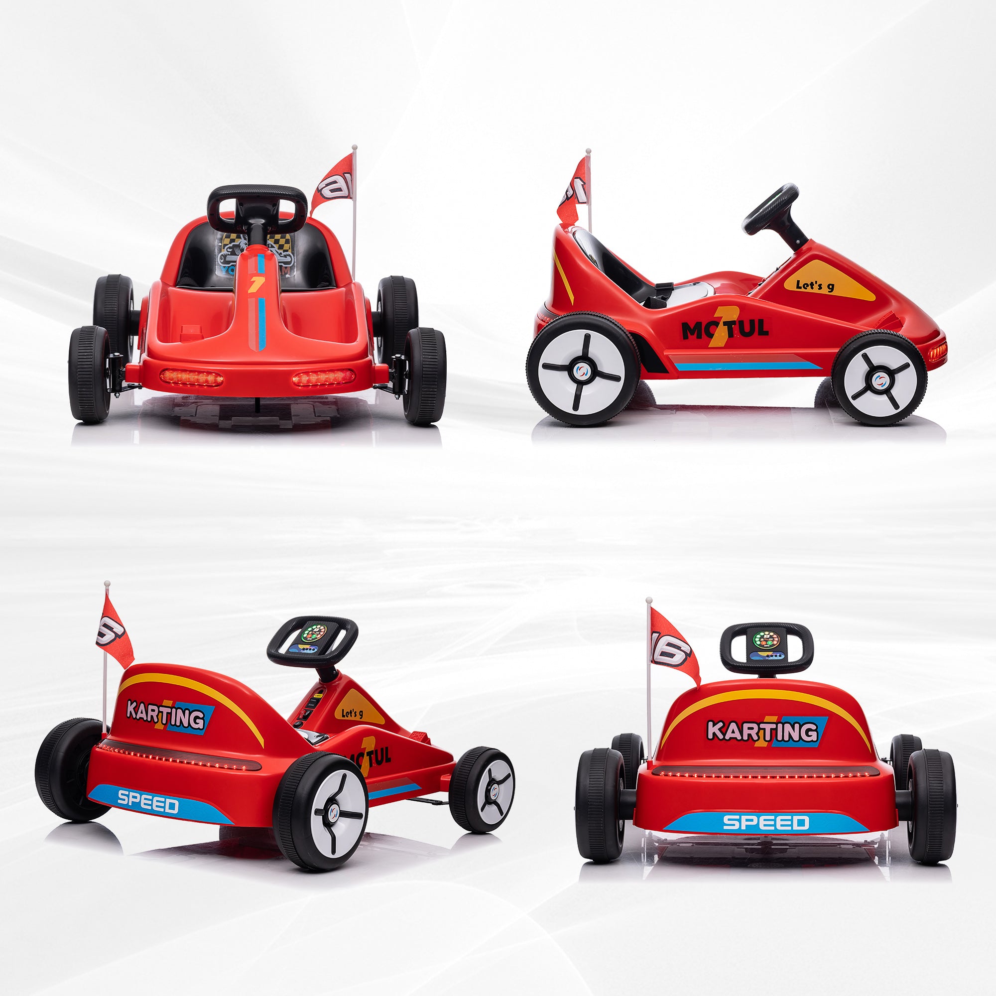 AIYAPLAY 6V Electric Go Kart for Kids with Music, Light, Horn, for 3-5 Years, Red - North Peak Garden Furniture
