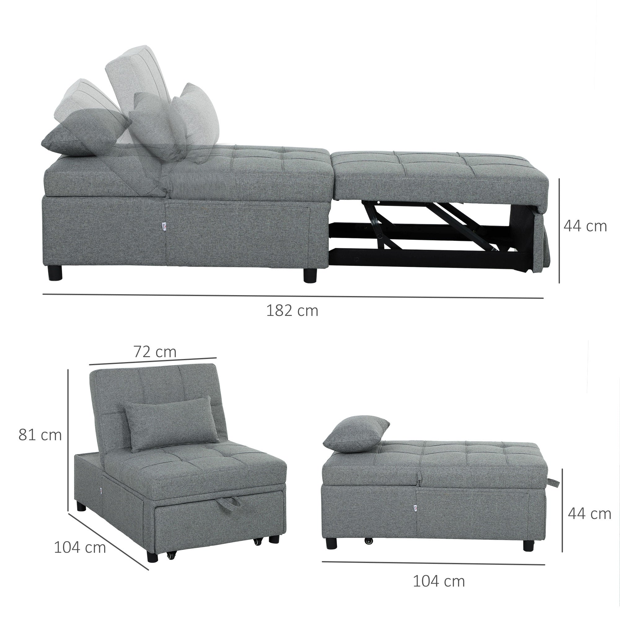 HOMCOM Four-In-One Single Sleeper Chair - Dark Grey - North Peak Garden Furniture